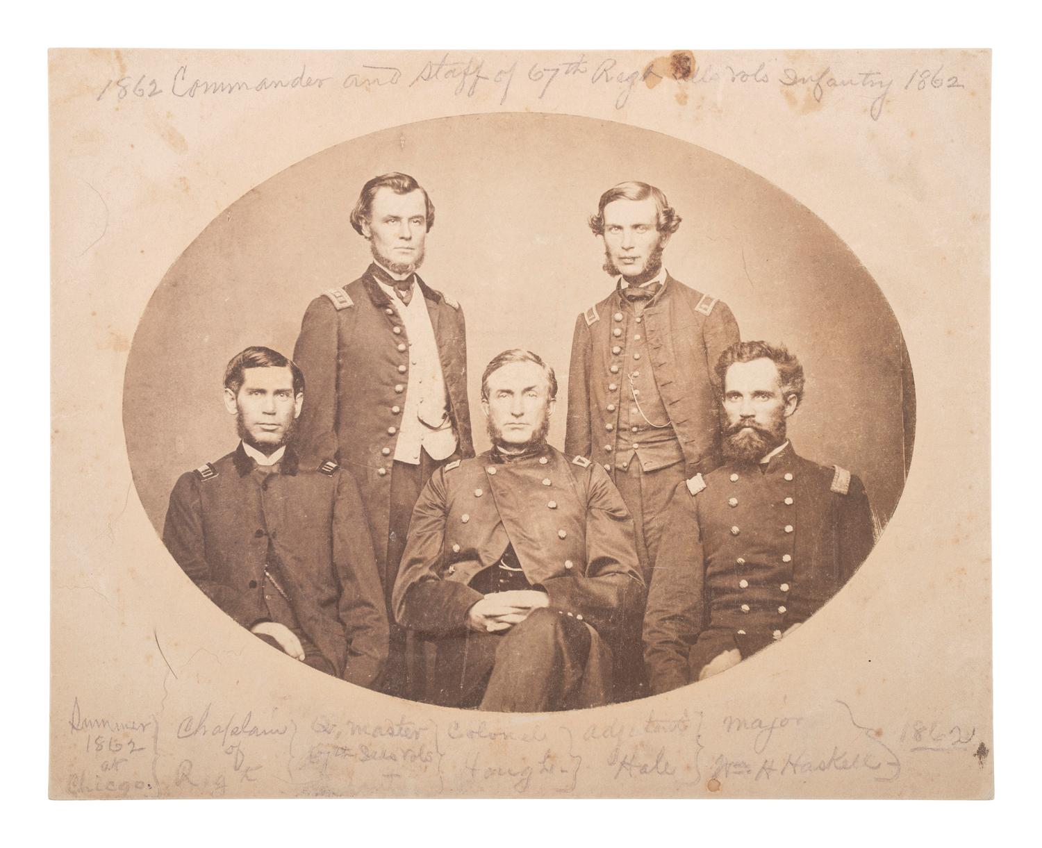 [CIVIL WAR]. Albumen photograph of commanders & staff of the 67th Illinois Volunteer Infantry Regiment. [Chicago, IL]: ca 1862.