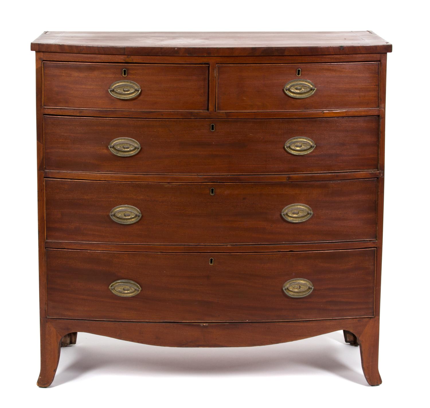 An American Hepplewhite Style Cherry Bow Front Chest of Drawers Height 43 1/4 x width 41 x depth 19 1/2 inches. — 19TH CENTURY