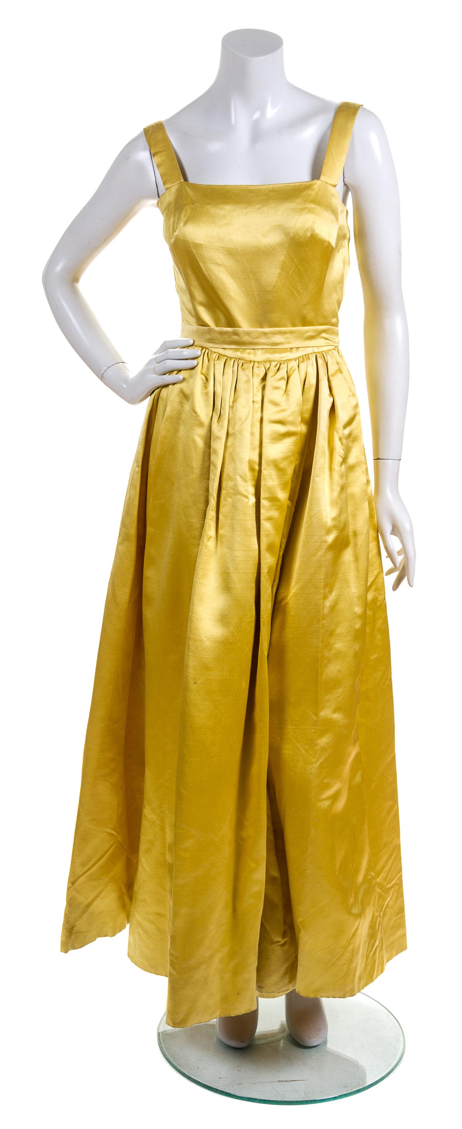 A Jane Derby Yellow Satin Gown Ensemble,