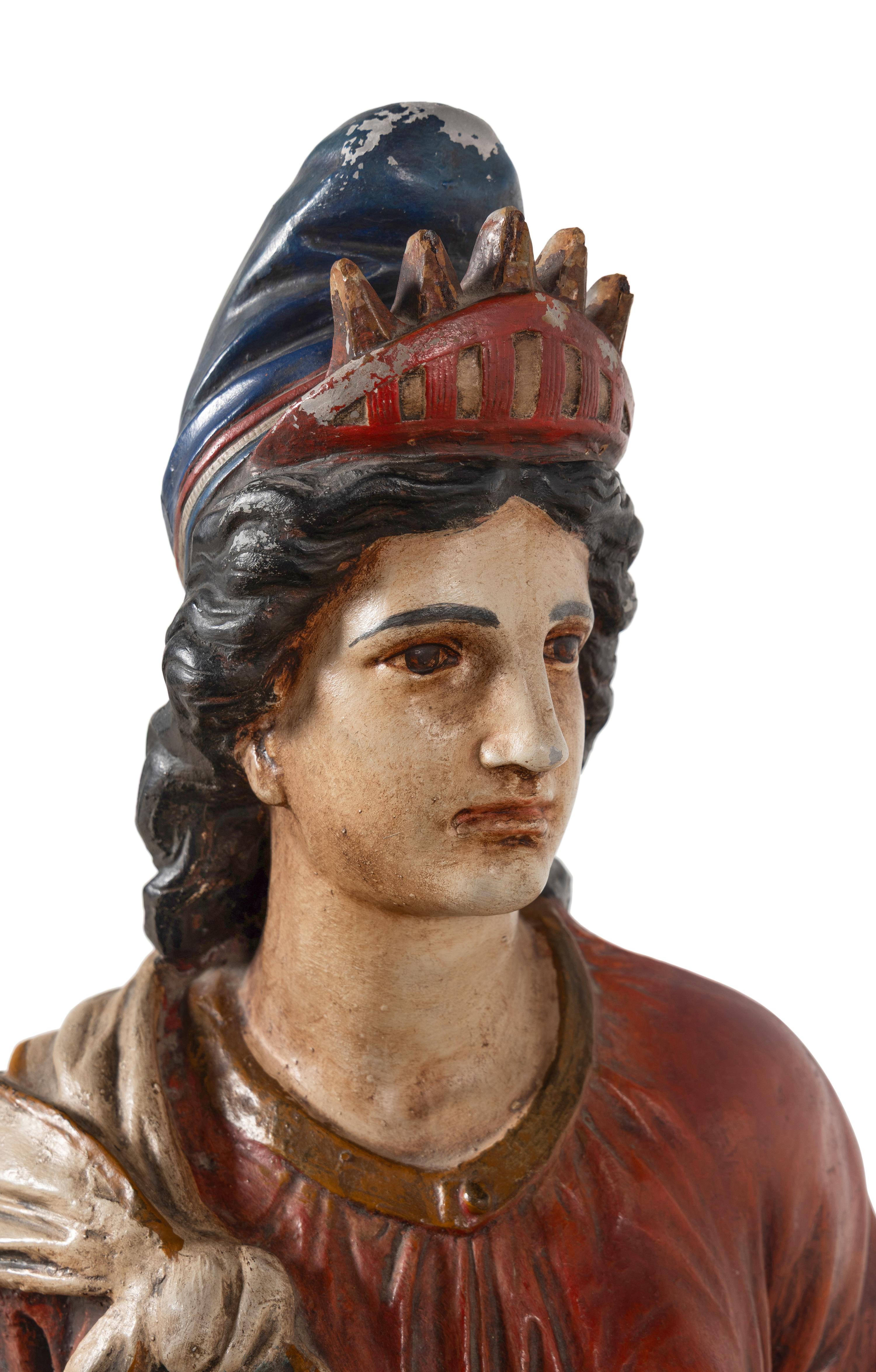A Polychrome Painted Cast Zinc Goddess of Liberty Figure