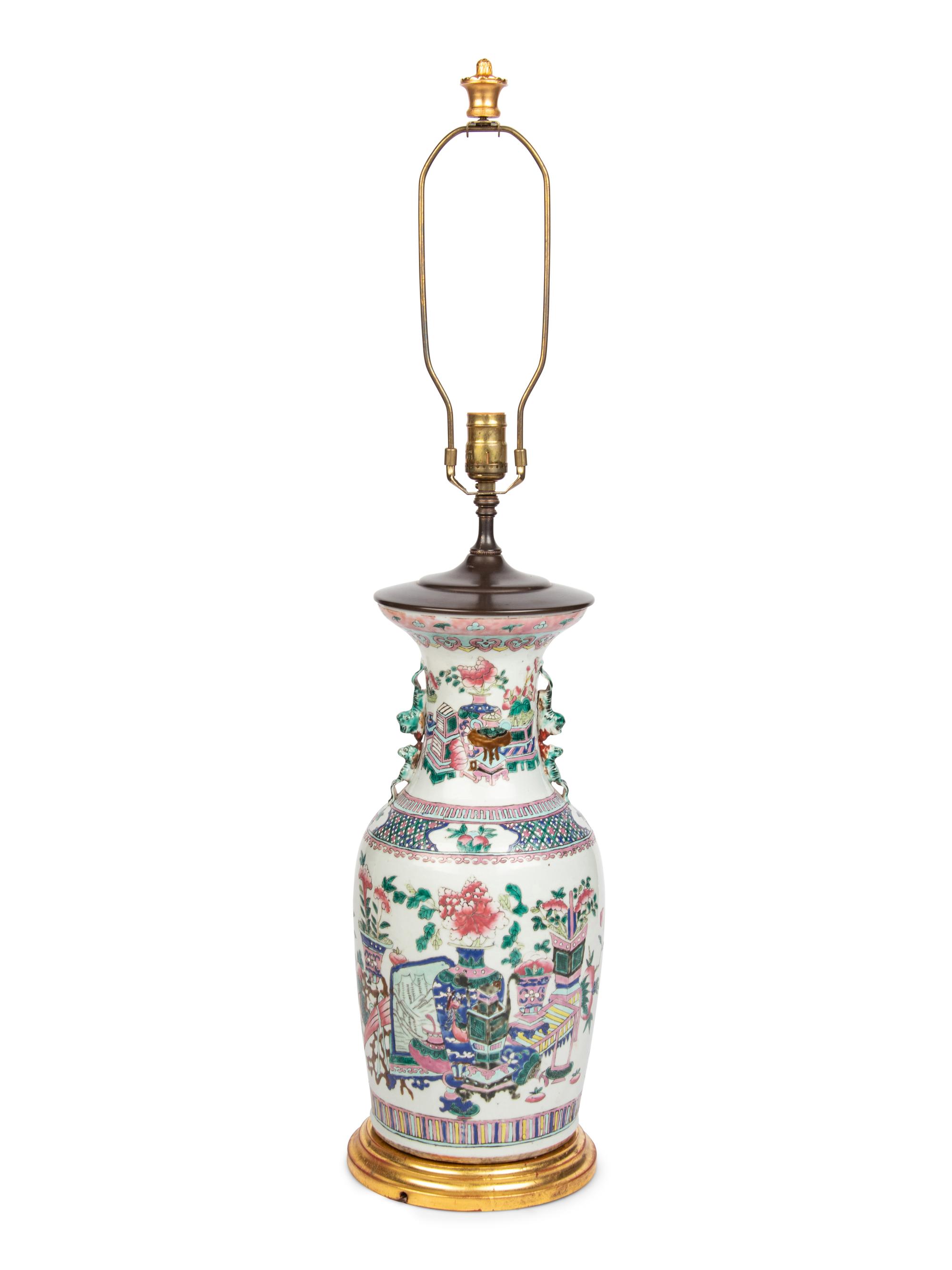 A Chinese Export Famille Rose Porcelain Vase Mounted as a Lamp