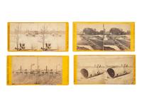[CIVIL WAR]. 11 stereoviews featuring waterways, gun boats, and pontoon bridges.