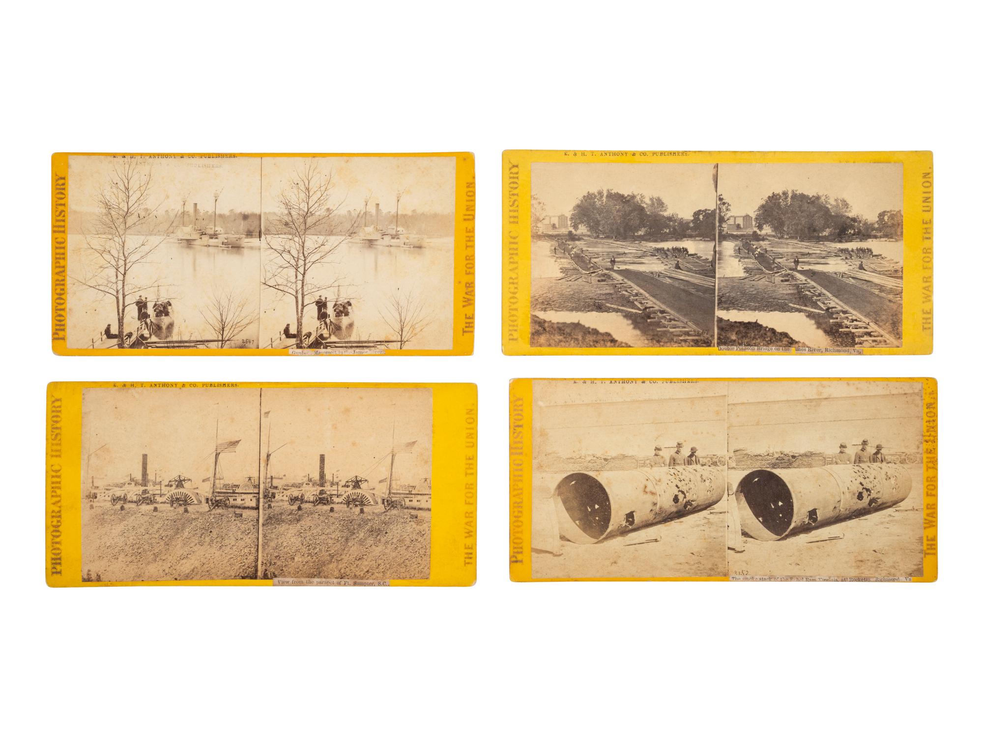 [CIVIL WAR]. 11 stereoviews featuring waterways, gun boats, and pontoon bridges.
