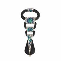 VERGER FRÈRES FOR LACLOCHE FRÈRES, ART DECO, ONYX AND MULTIGEM LAPEL WATCH