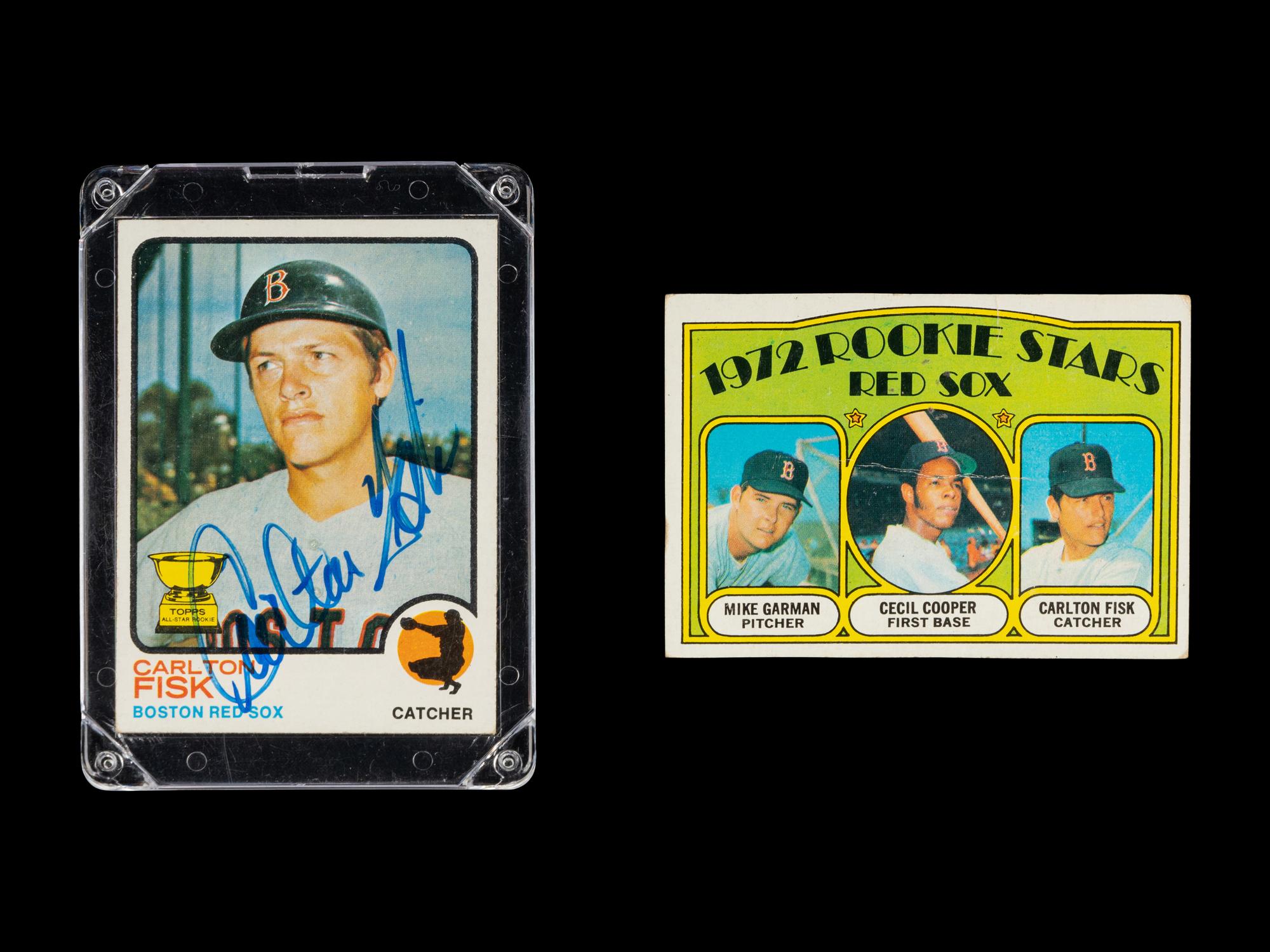A Group of Carlton Fisk Items Including a Signed 1973 Topps Baseball Card,