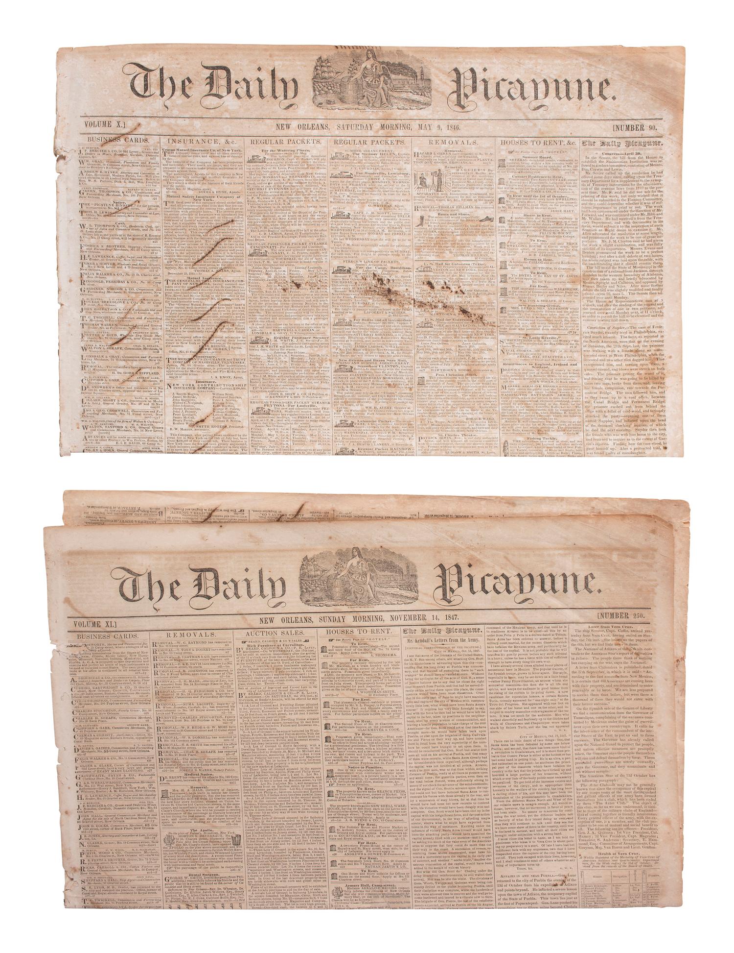 [MEXICAN WAR]. 200+ New Orleans newspapers, incl. Daily Picayune issues with Mexican War coverage.