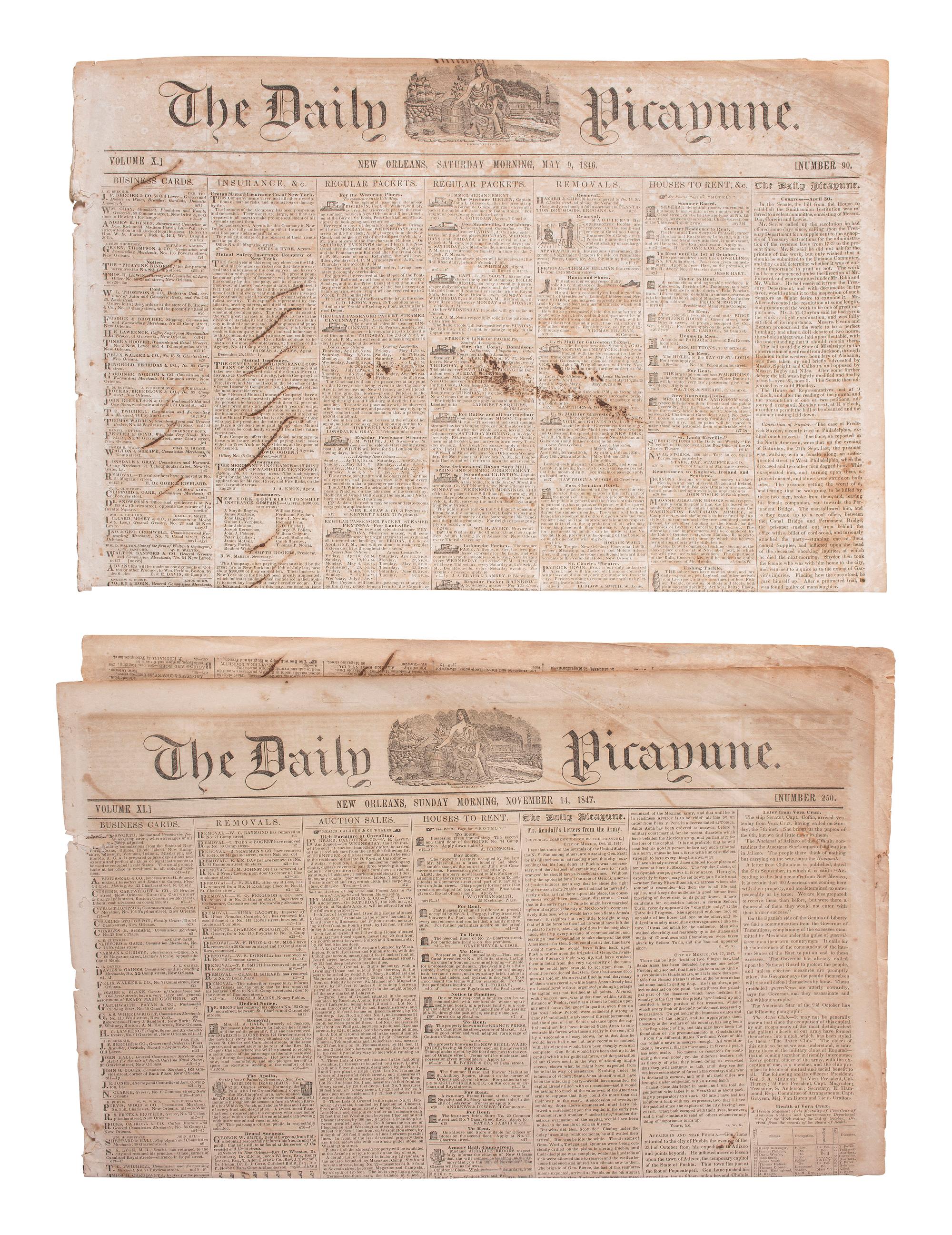 [MEXICAN WAR]. 200+ New Orleans newspapers, incl. Daily Picayune issues with Mexican War coverage.