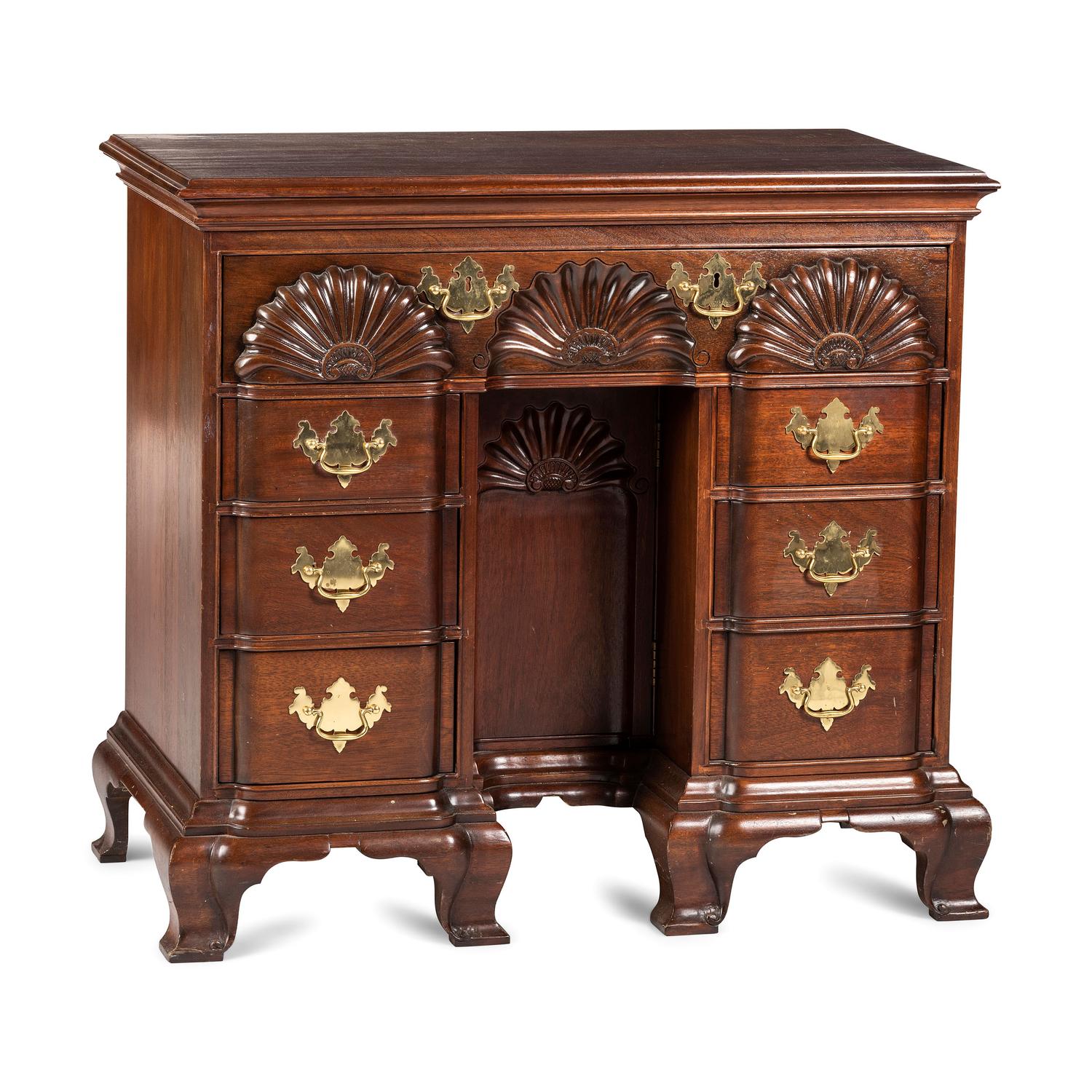 A Chippendale Style Shell-and-Block Carved Mahogany Kneehole Dressing Table