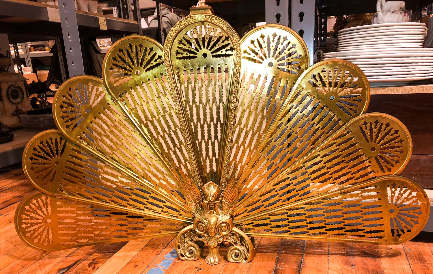 A Victorian Gilt Brass Fan Form Fire Screen Height 25 inches. — 19TH/20TH CENTURY