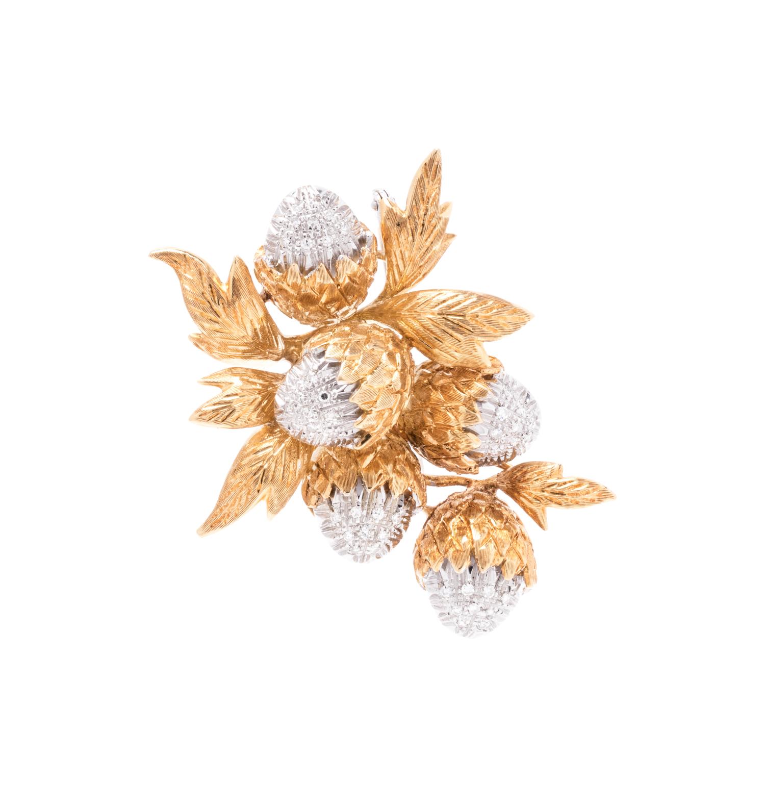 BICOLOR GOLD AND DIAMOND ACORN PENDANT/BROOCH