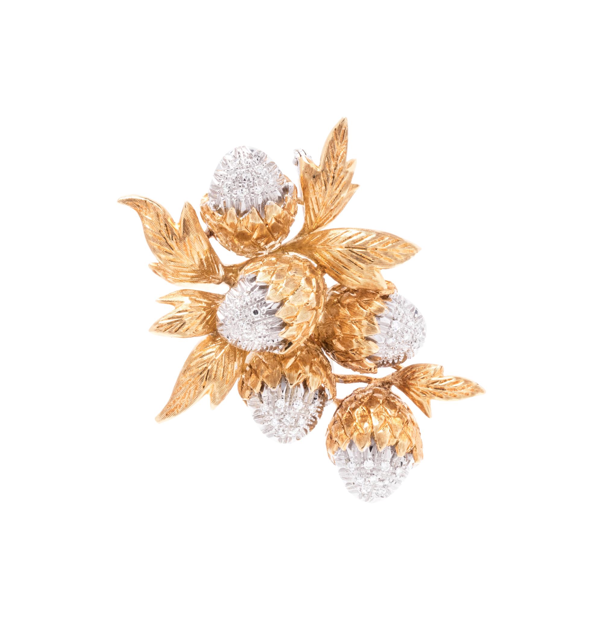 BICOLOR GOLD AND DIAMOND ACORN PENDANT/BROOCH