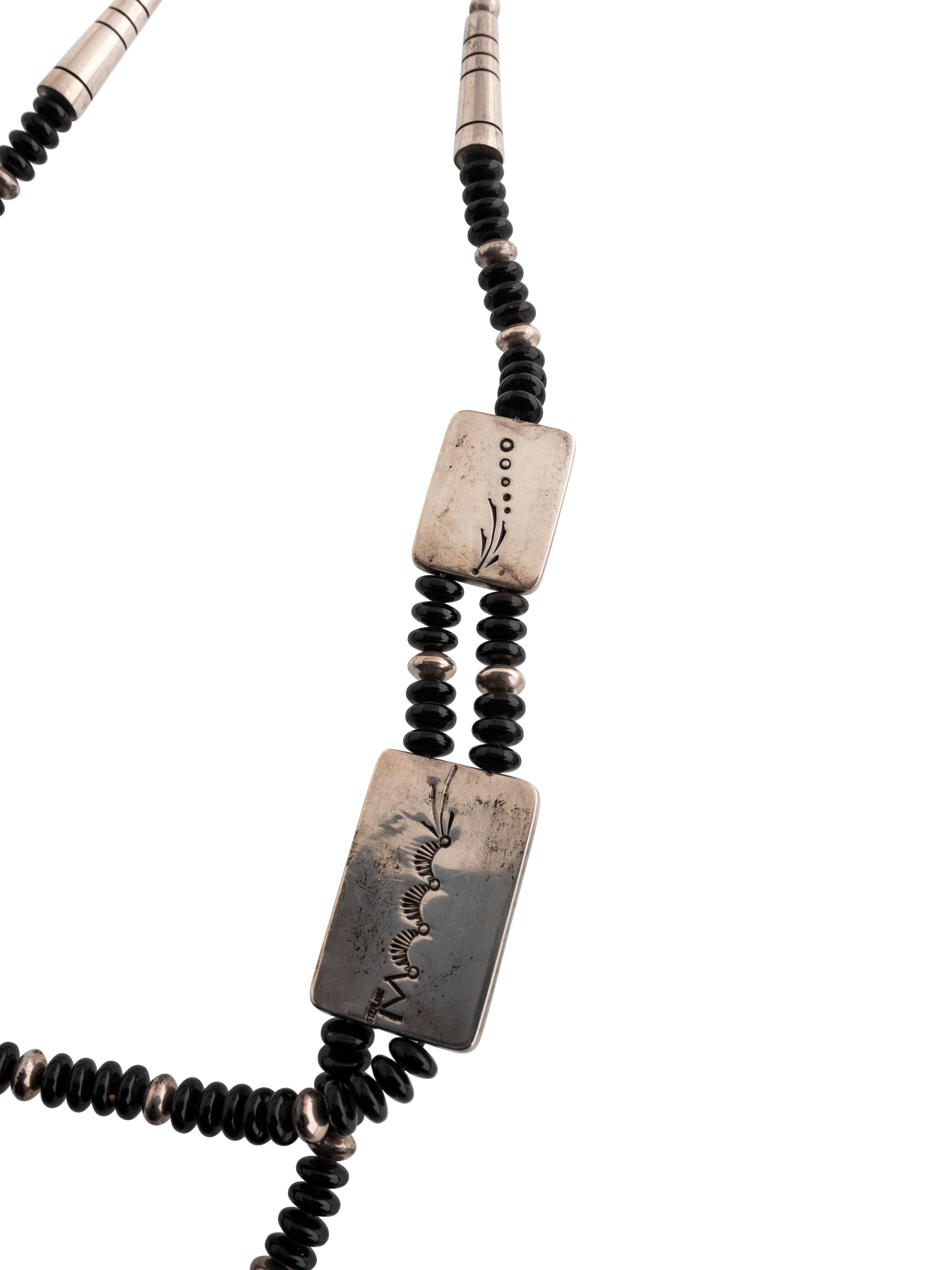 Multi-Strand Jet Necklace, with Sterling Silver Accents