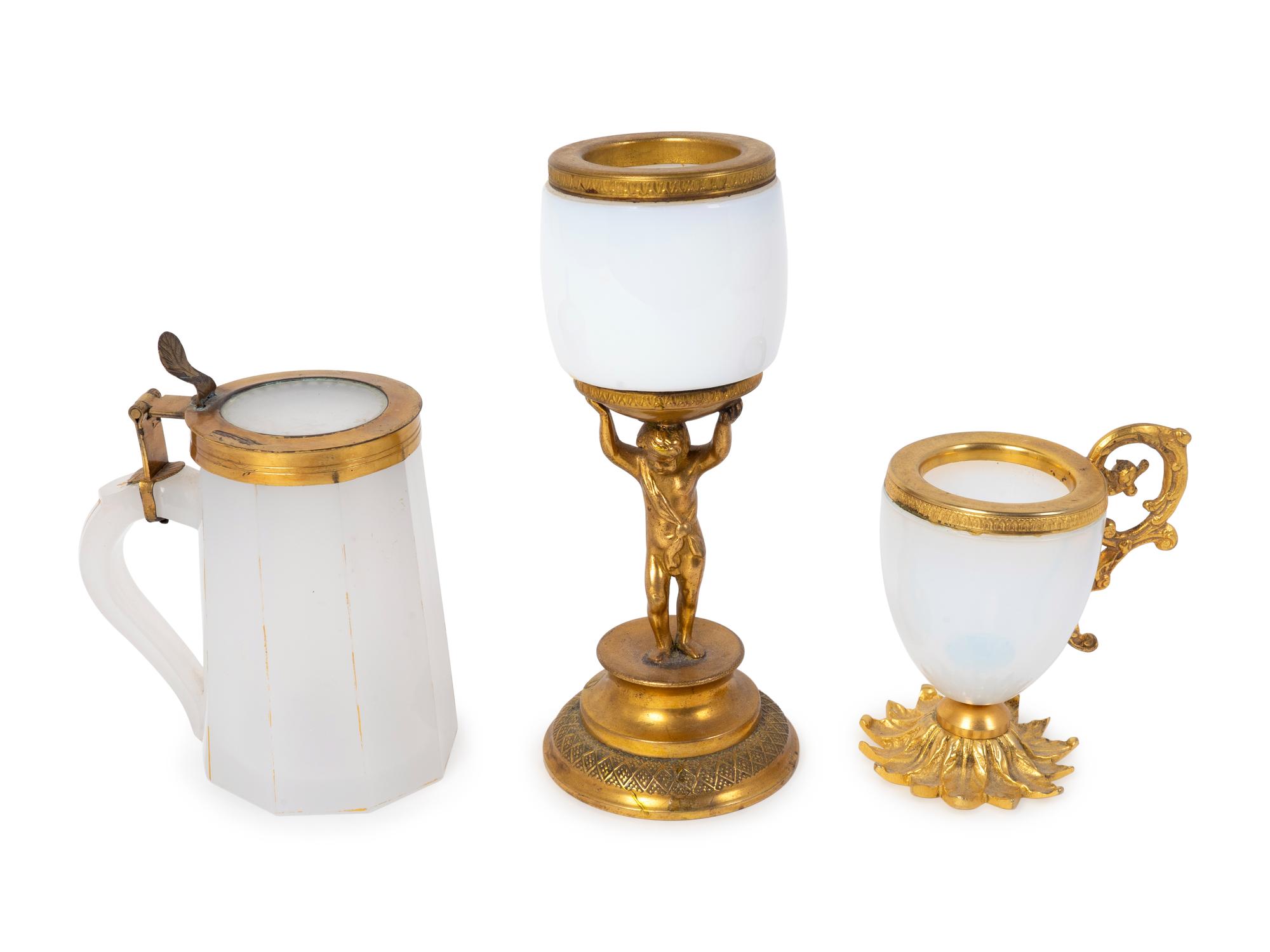Three Gilt Bronze Mounted White Opaline Articles — 19TH CENTURY