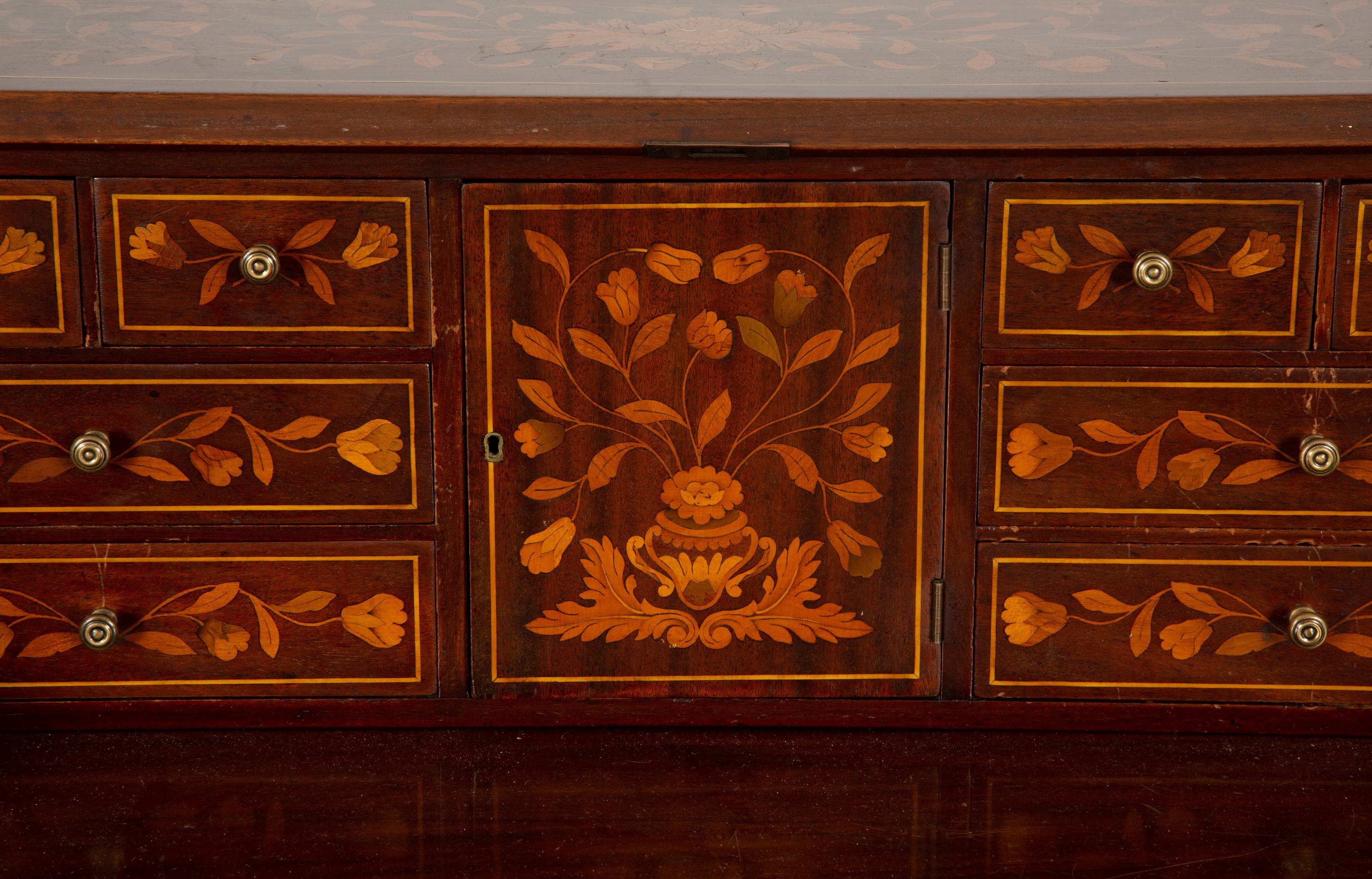 A Dutch Rococo Style Marquetry Slant-Front Bureau and Matching Chair