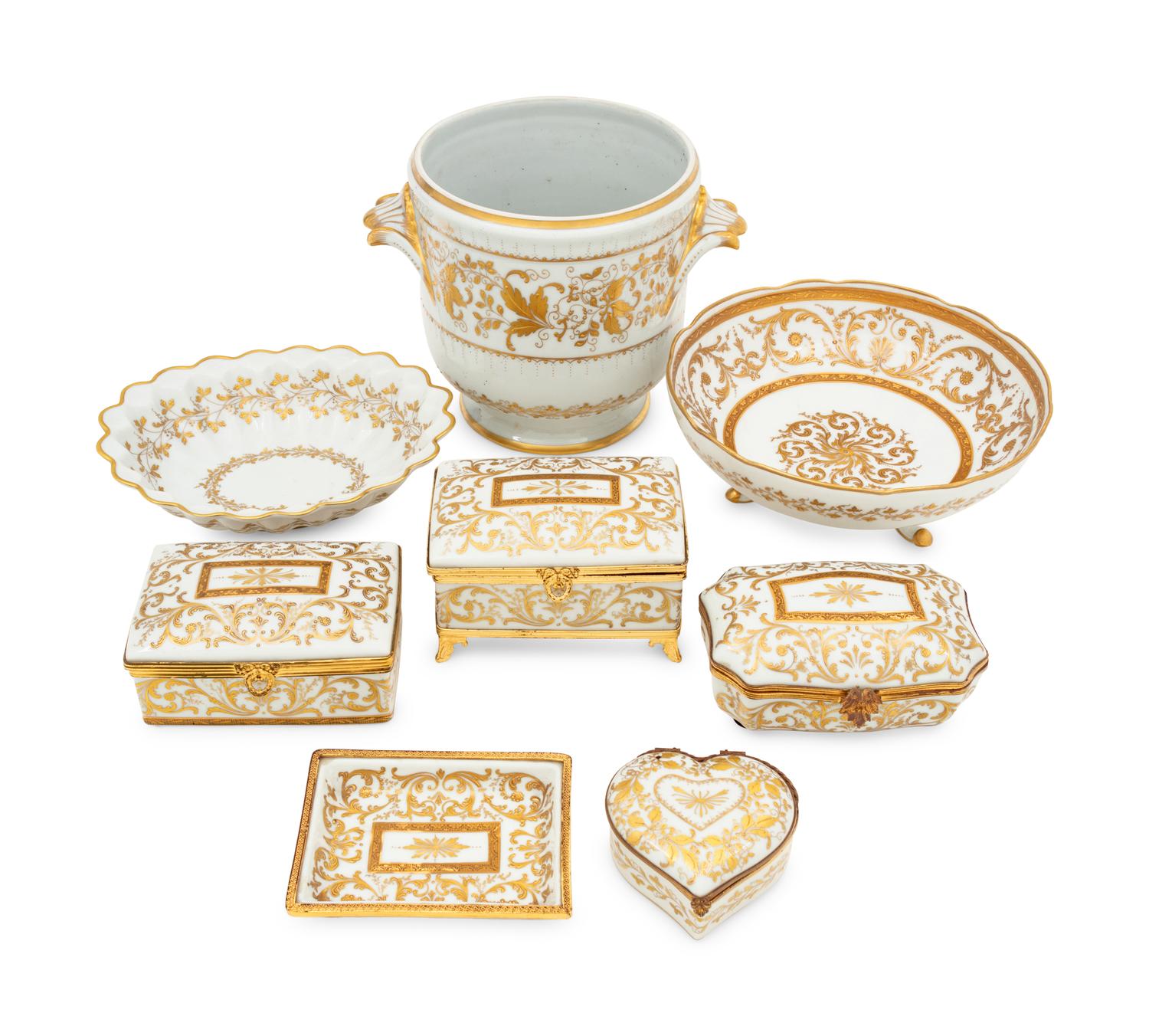 A Collection of French Painted Porcelain Table Articles