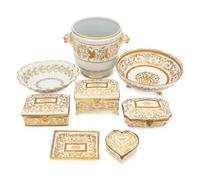A Collection of French Painted Porcelain Table Articles