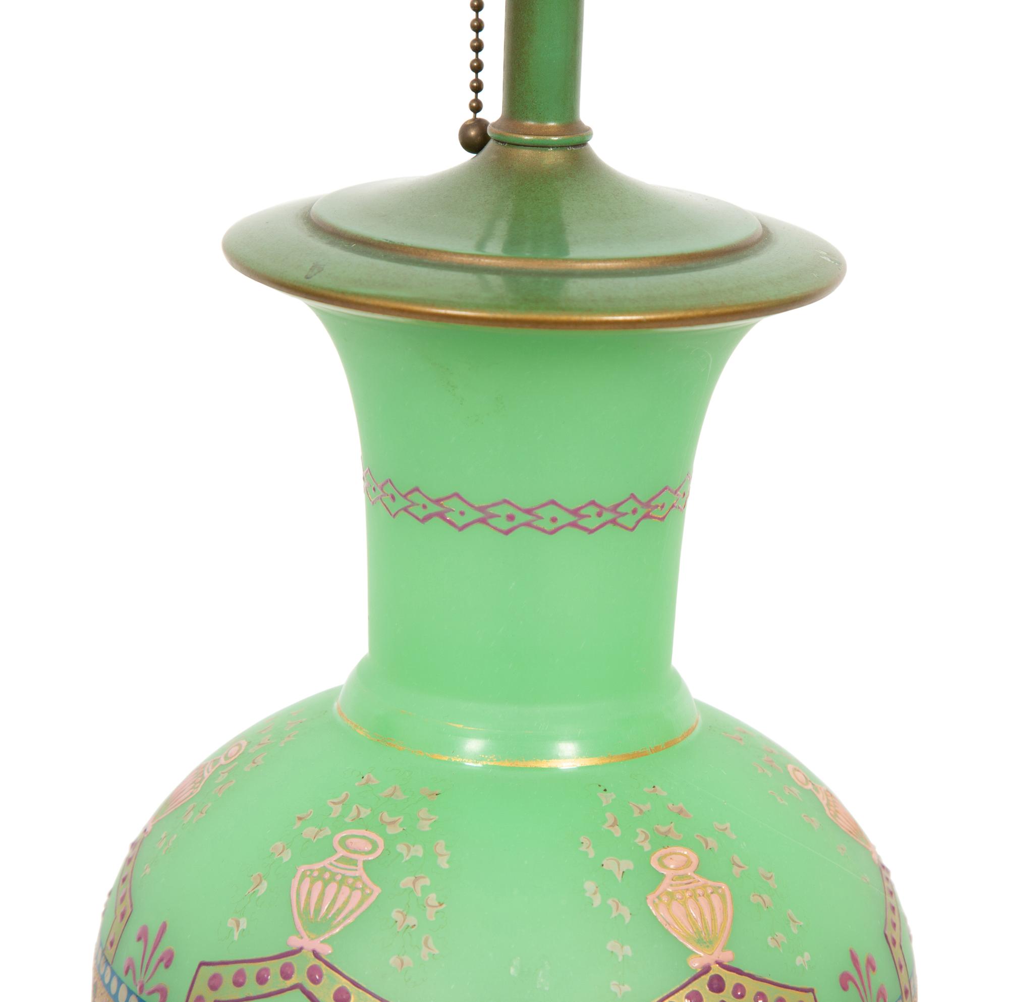 A Continental Enamel Decorated Opaline Glass Vase