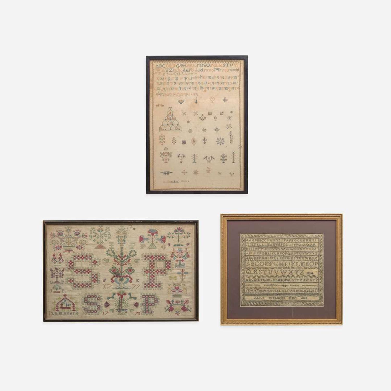 A group of three rare needlework samplers late 18th / early 19th century