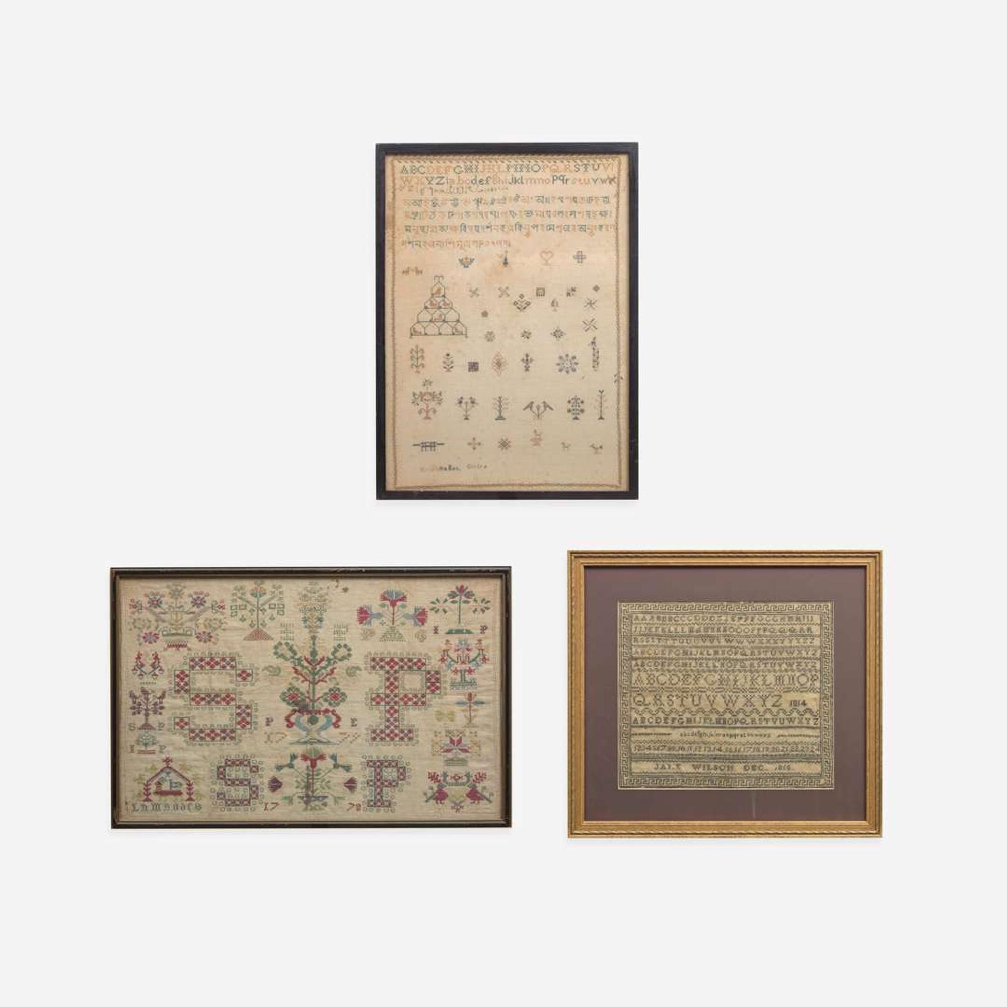 A group of three rare needlework samplers late 18th / early 19th century