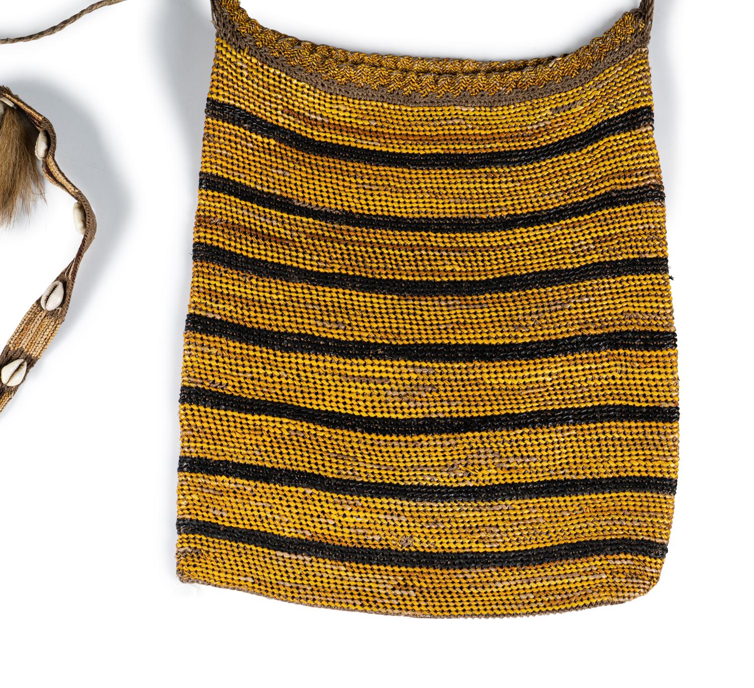 Two Asmat Woven Fiber Bags and a Wealth Belt