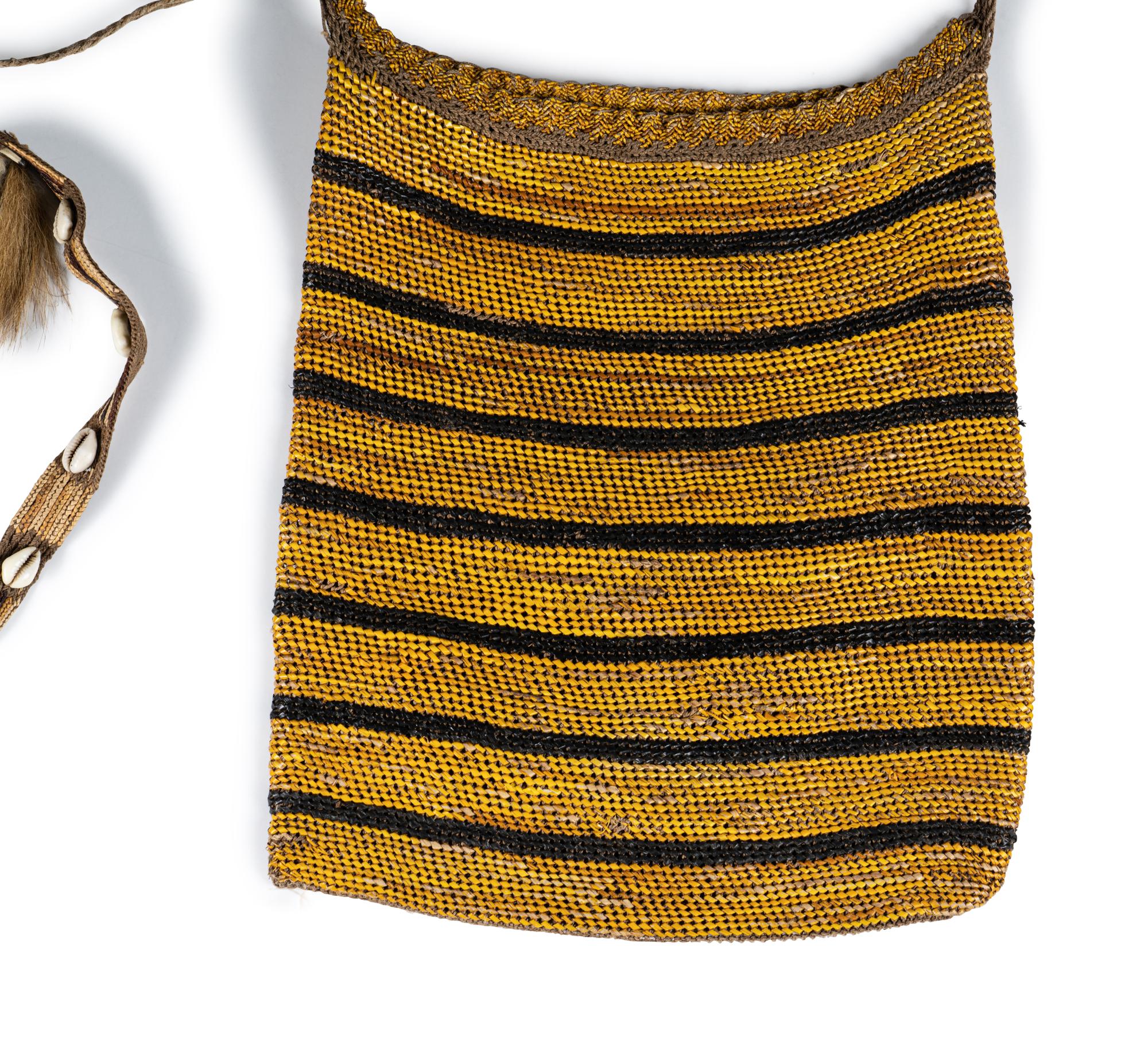 Two Asmat Woven Fiber Bags and a Wealth Belt