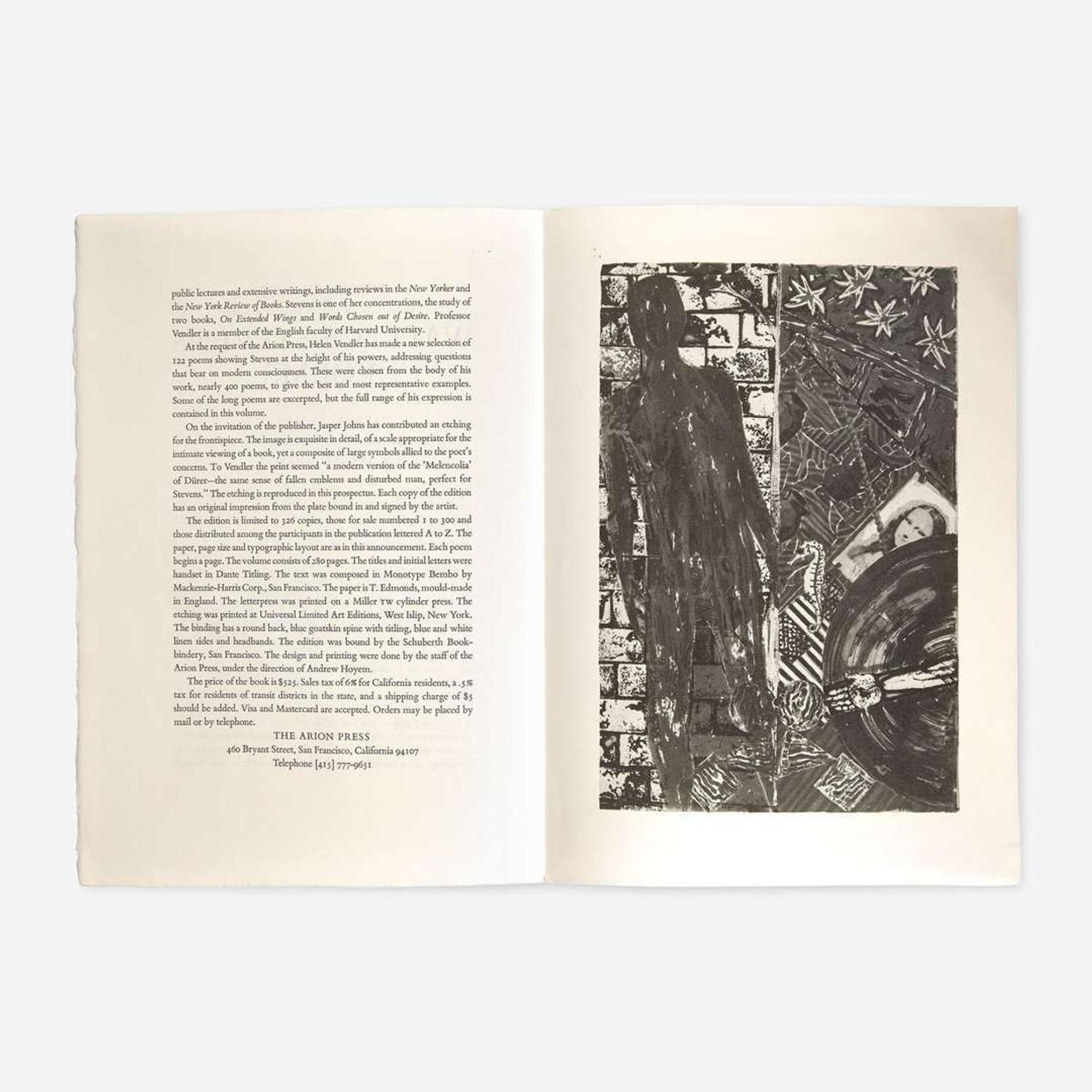 [Private Press] [Arion Press, The] Stevens, Wallace, and Jasper Johns Poems