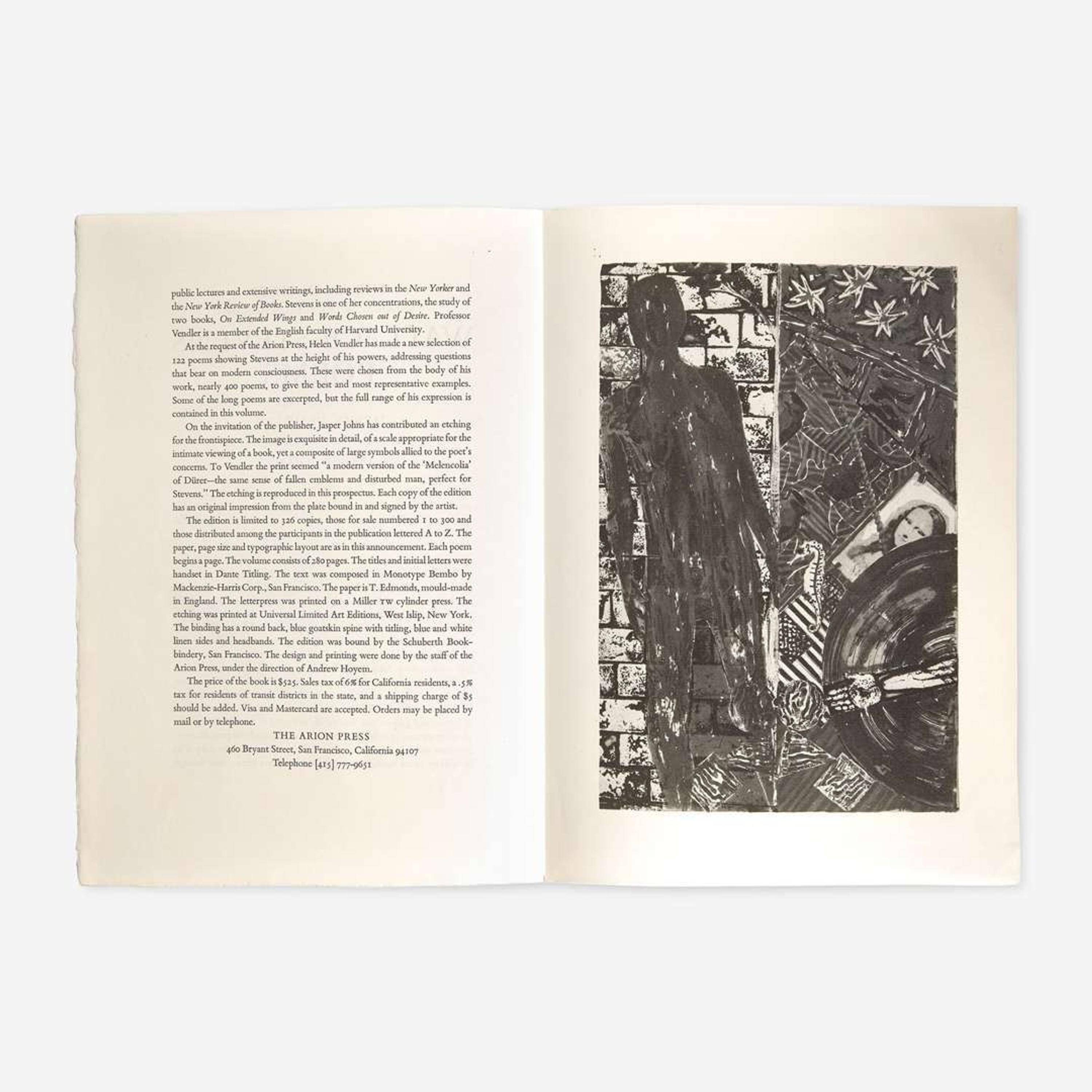 [Private Press] [Arion Press, The] Stevens, Wallace, and Jasper Johns Poems