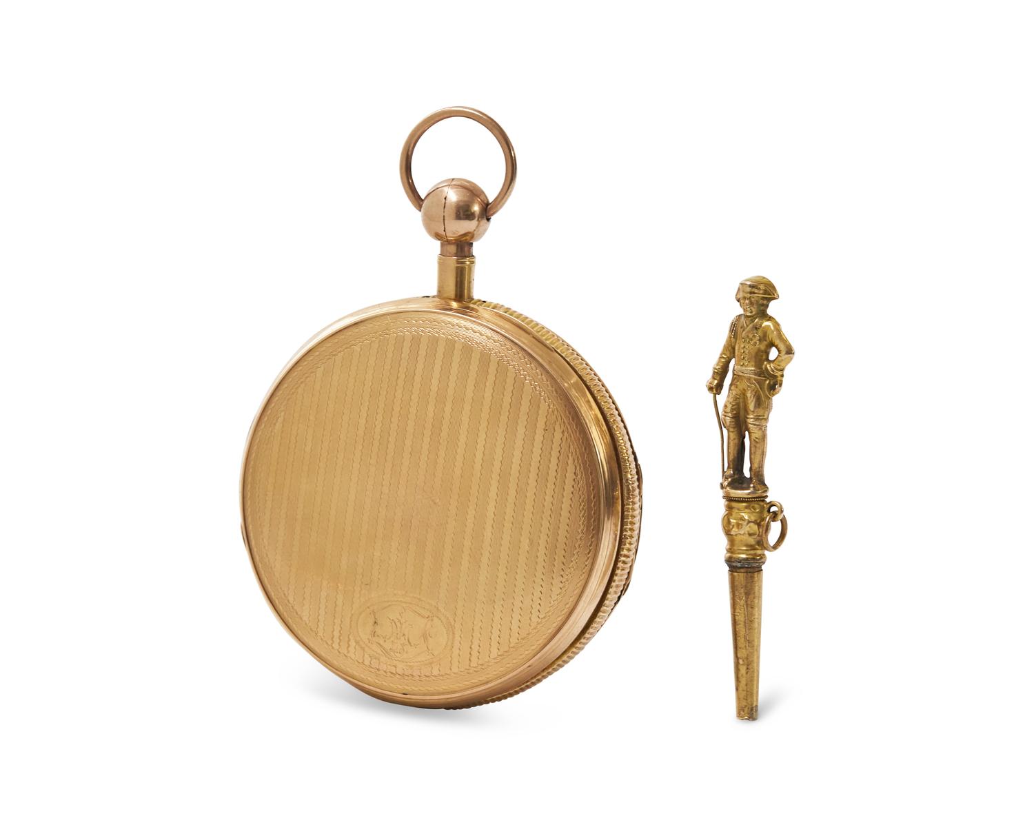 A Historic 18 Karat Tricolor Gold Open Face Jacquemart Automaton Quarter Repeater Pocket Watch Purportedly Owned by Marquis de Lafayette