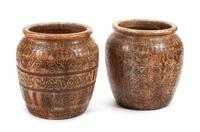 A Pair of Chinese Carved Marble Jardinieres Height 19 x diameter 18 inches.