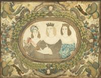 A Queen Anne Embroidered Stumpwork Picture of Three Noblewomen