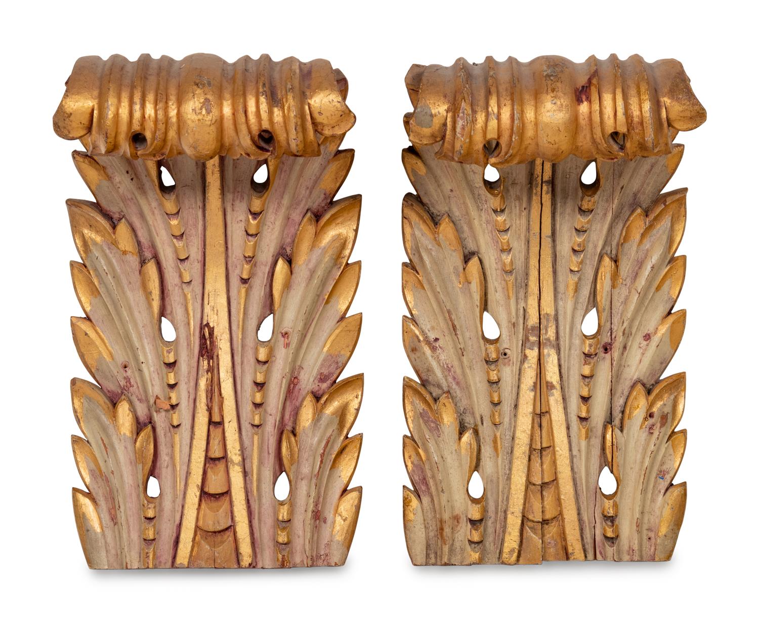 A Pair of Continental Painted and Giltwood Brackets