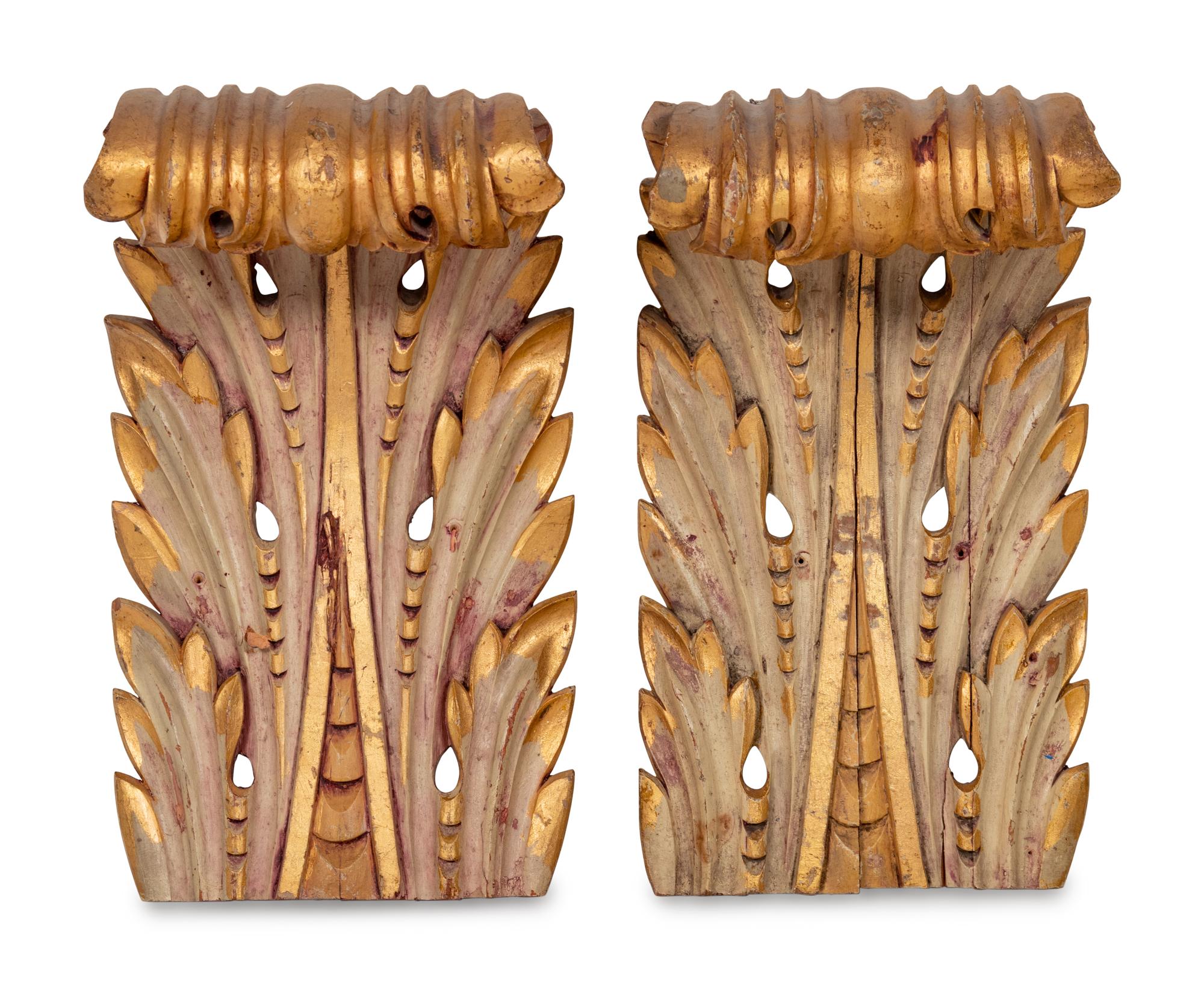 A Pair of Continental Painted and Giltwood Brackets