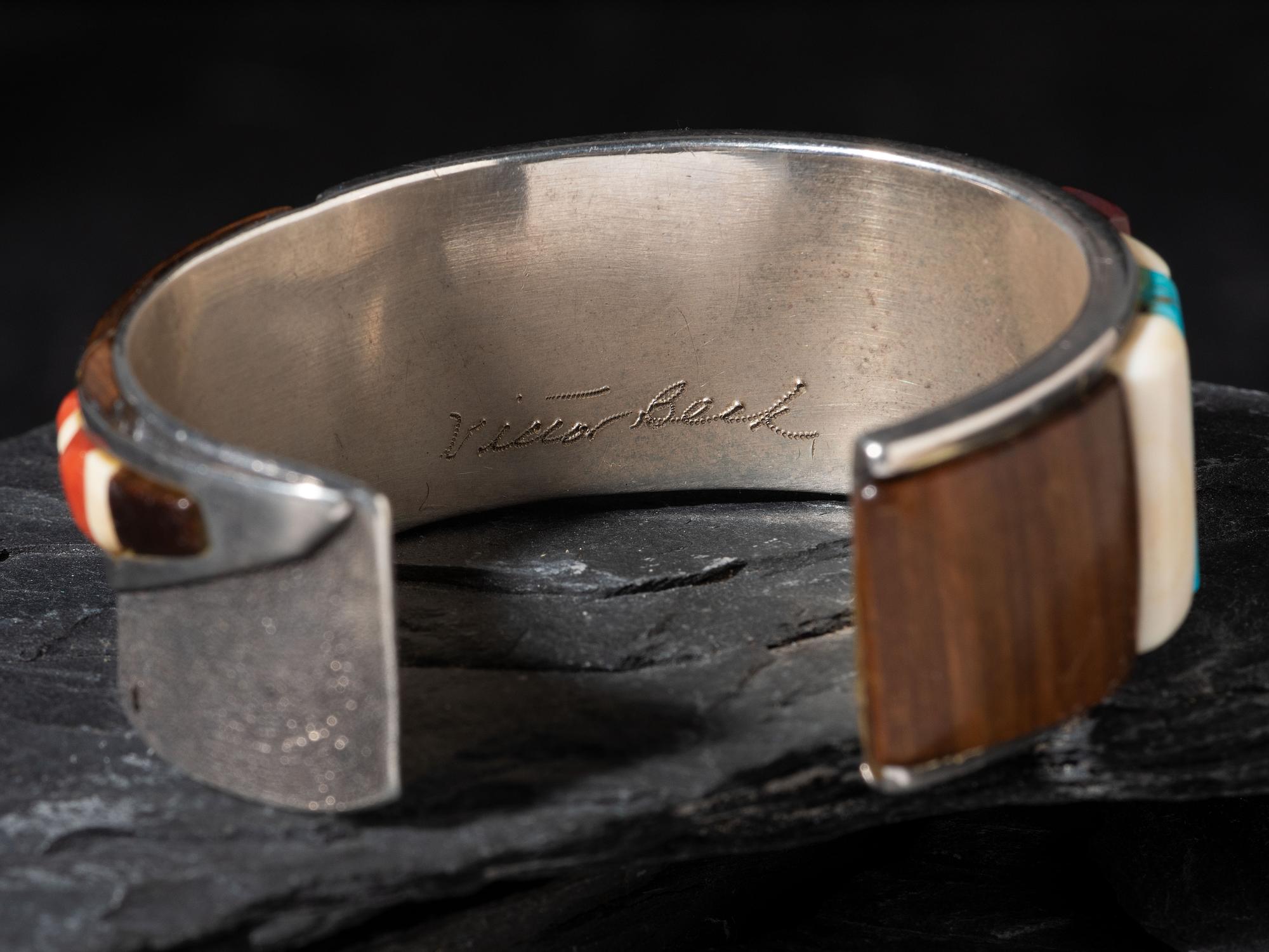 Silver and Cobblestone Inlay Cuff Bracelet