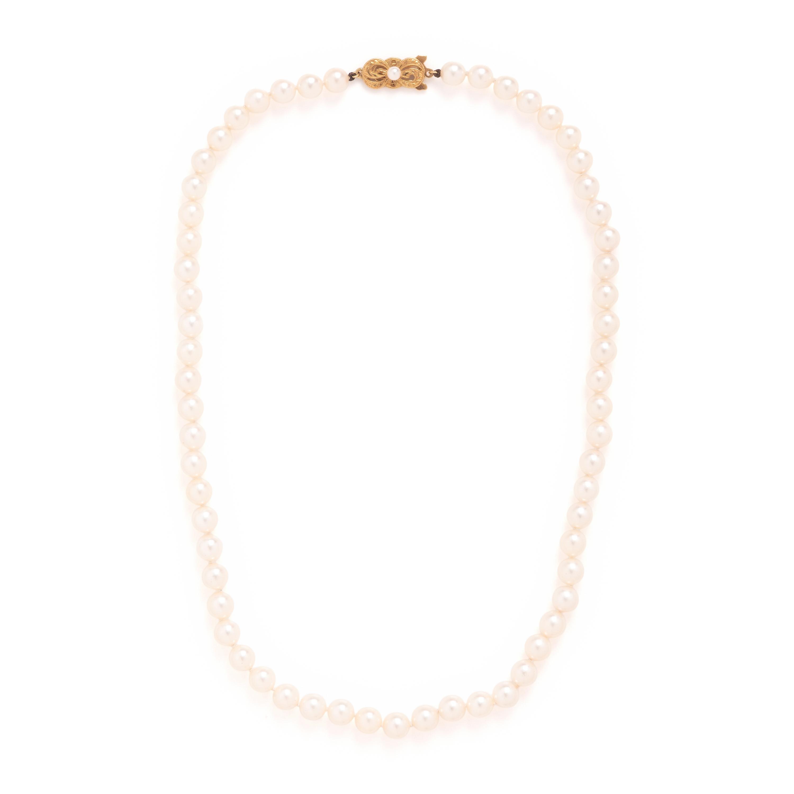 Collection of Four Cultured Pearl and Yellow Gold Necklaces