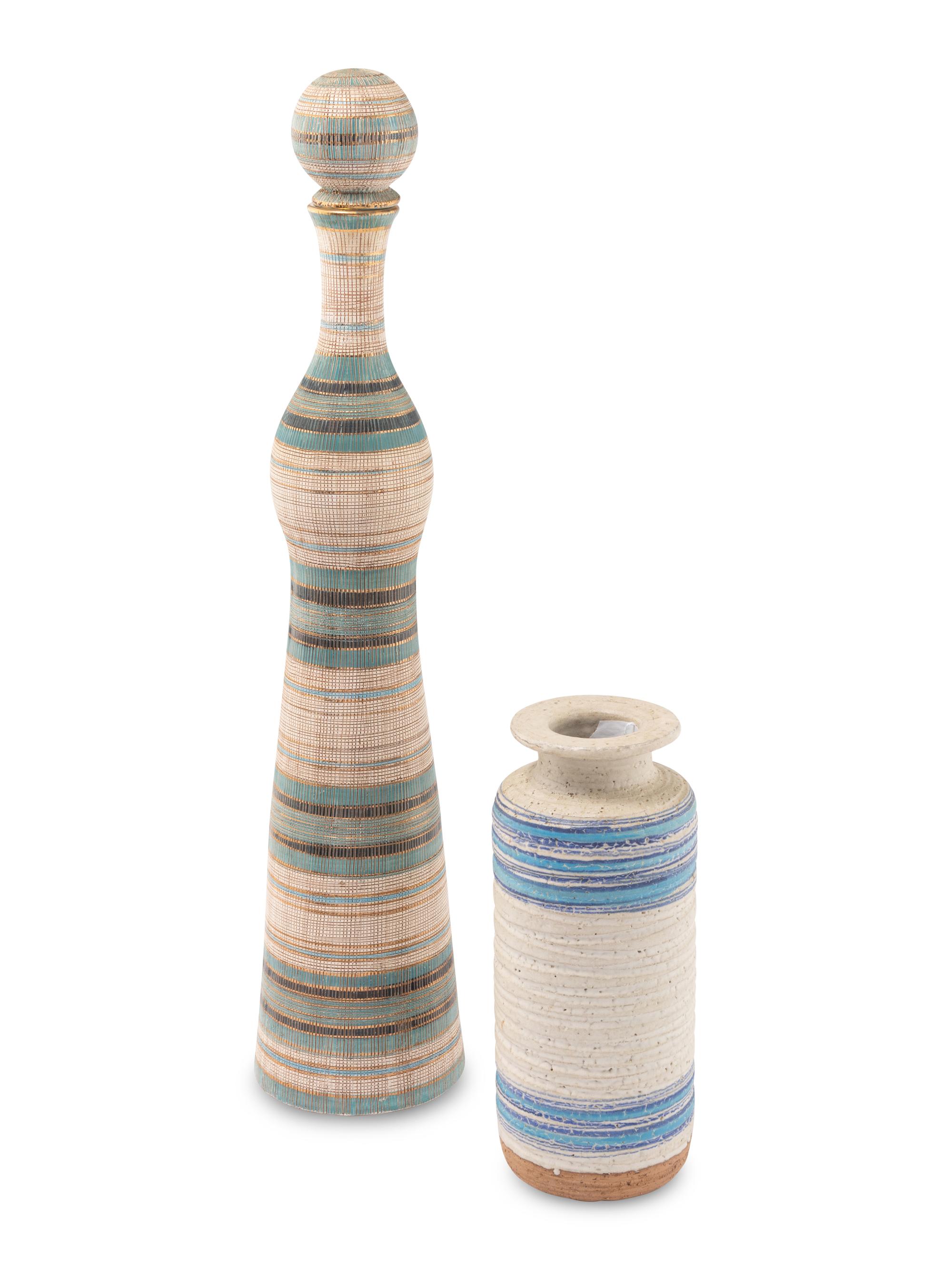 Tall Bottle Vase & Stopper together with a Bitossi Vase