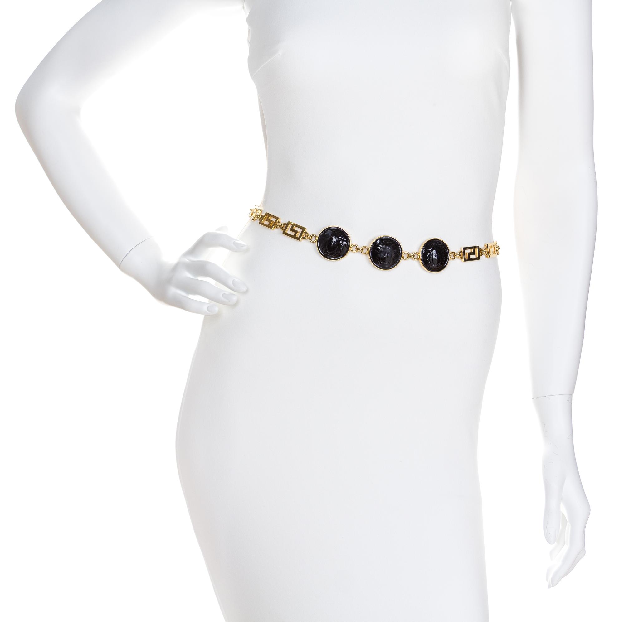 A Gianni Versace Black Medusa Medallion and Greco Link Belt, Medusa Disc: 1.25" x 1.25"; Length: 28.5"- 33.75".