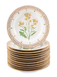 A Set of Twelve Royal Copenhagen Porcelain Flora Danica Dinner Plates