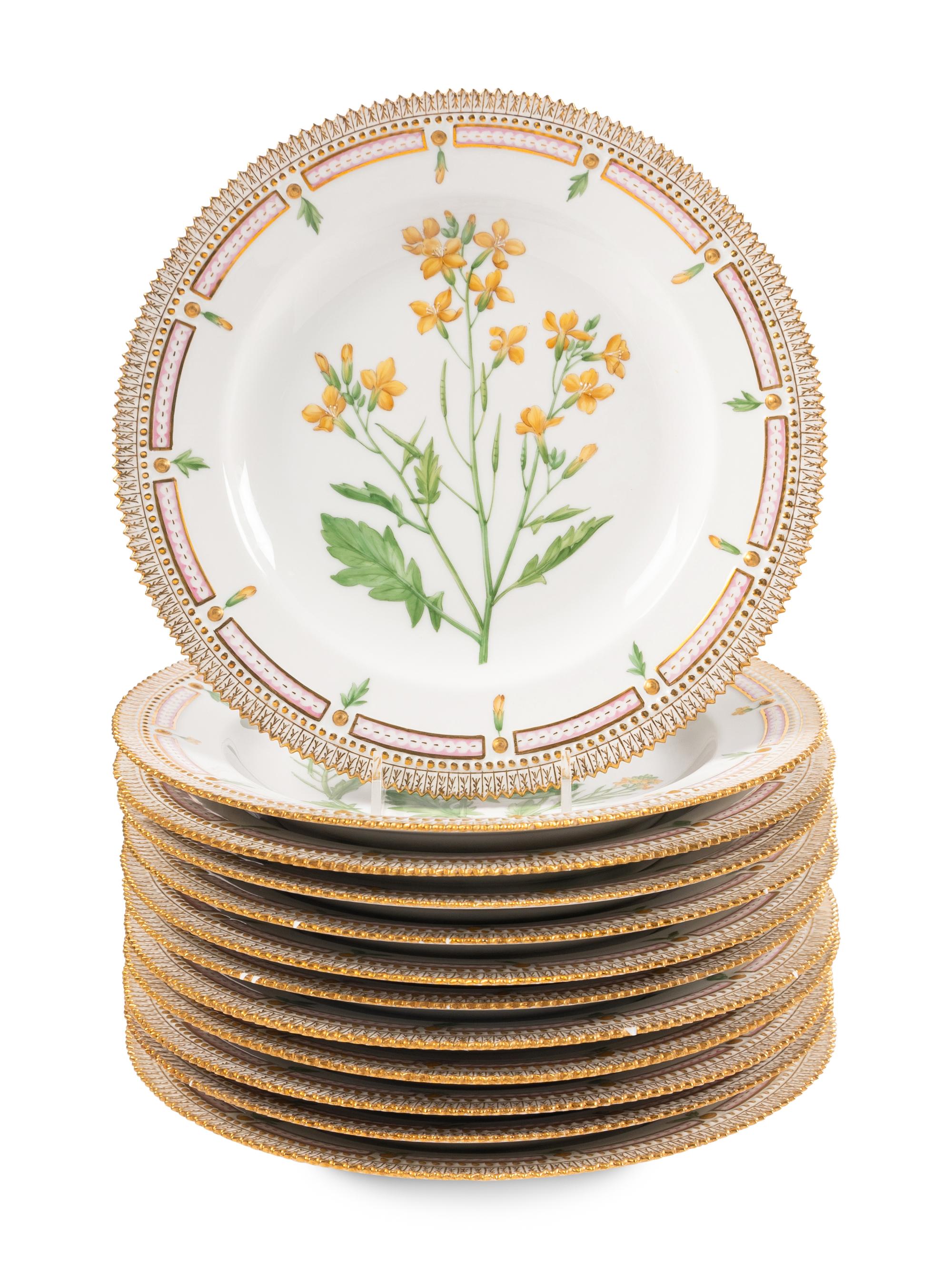 A Set of Twelve Royal Copenhagen Porcelain Flora Danica Dinner Plates