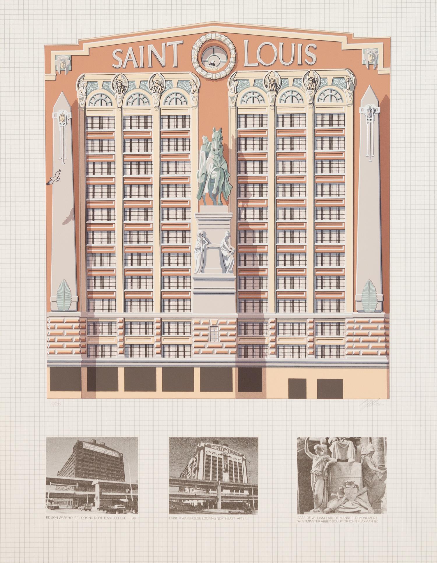 Richard Haas, (American, b. 1936), Edison Brothers Stores, Inc., St. Louis, 1989 (triptych)
