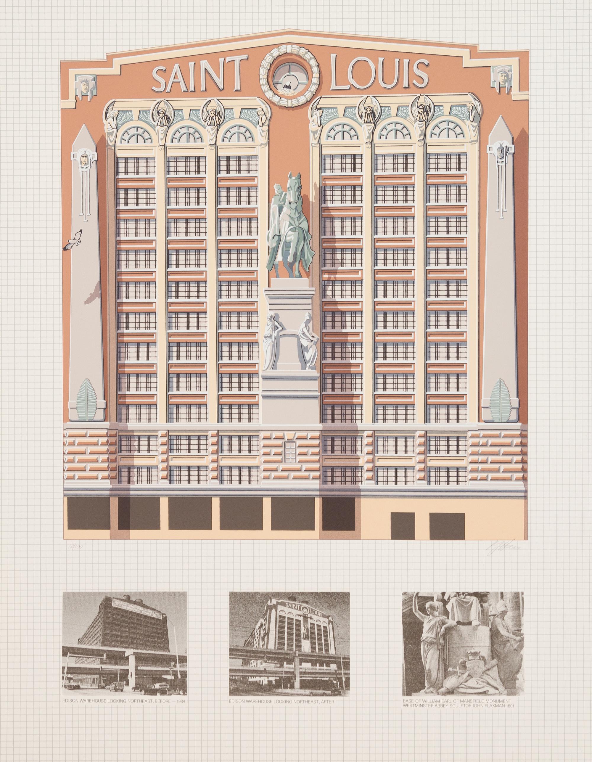 Richard Haas, (American, b. 1936), Edison Brothers Stores, Inc., St. Louis, 1989 (triptych)
