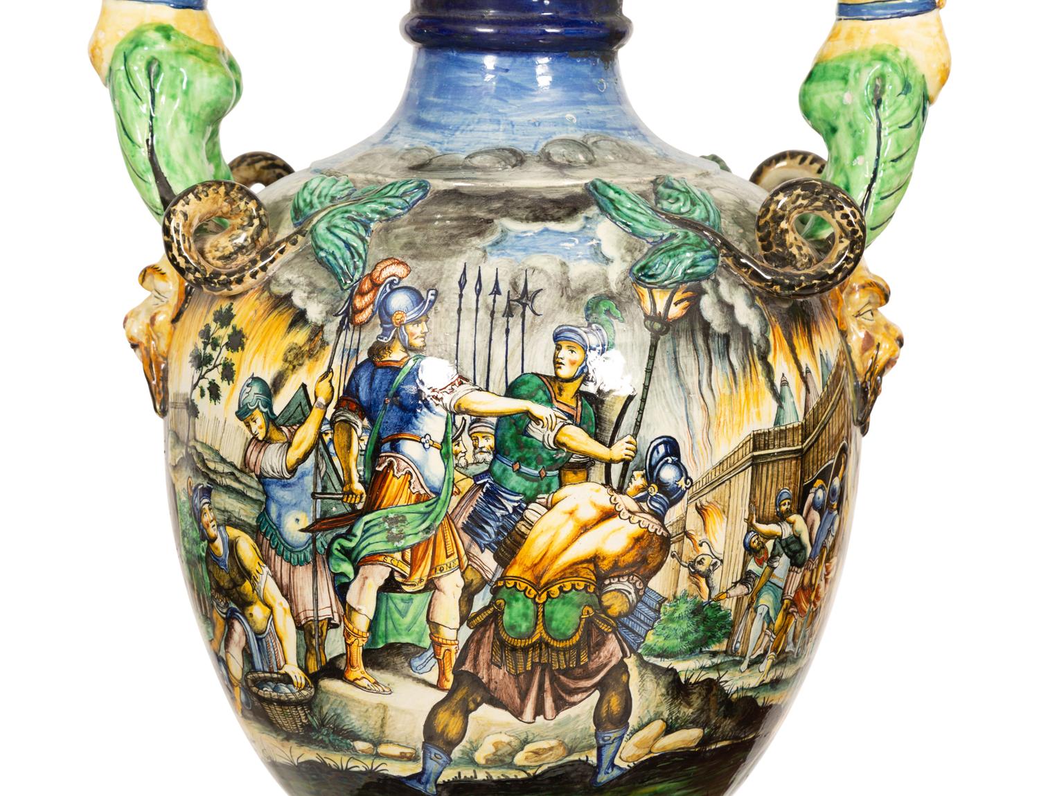 A Pair of Italian Majolica Urns