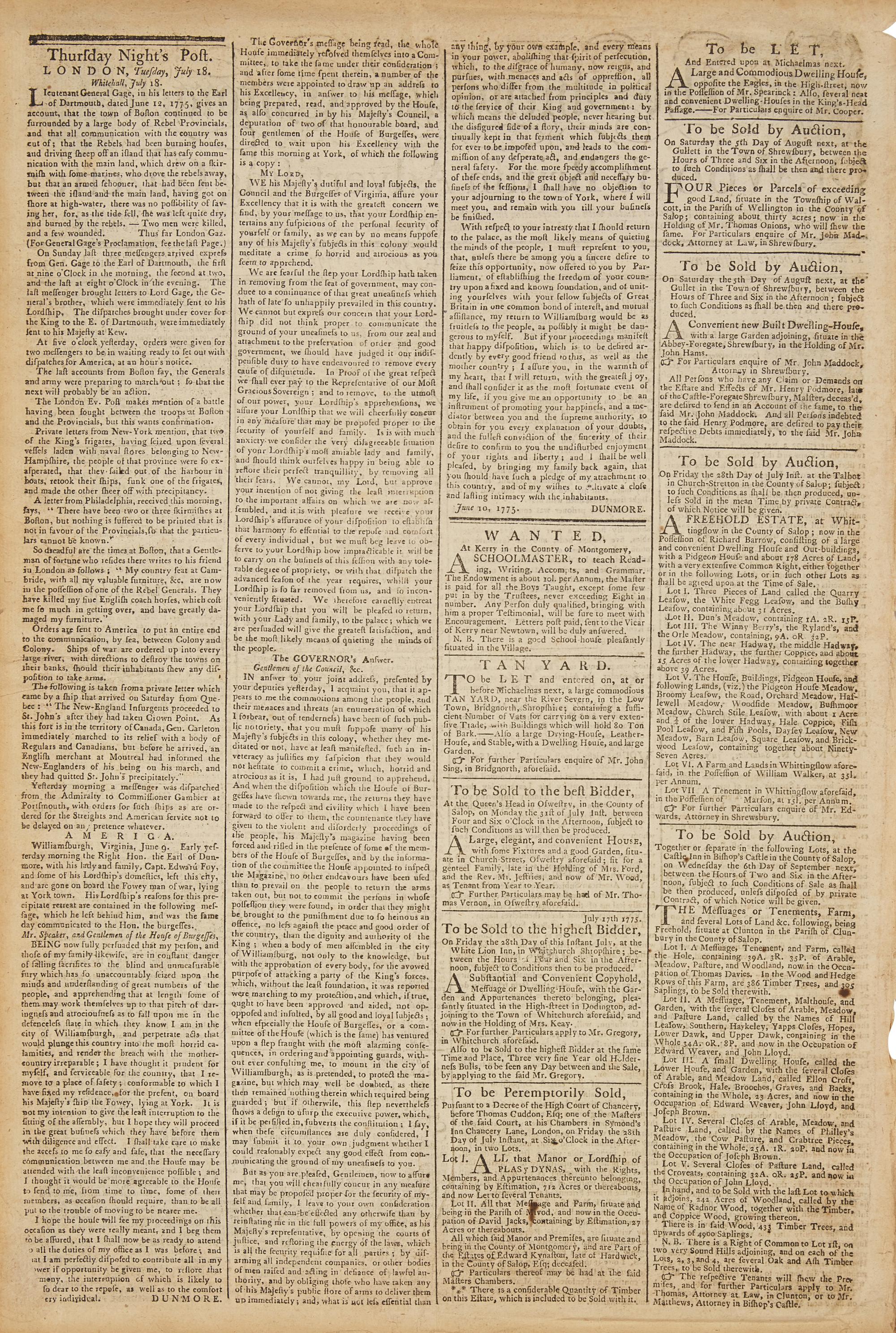 [American Revolution] English Printing of General Gage's Amnesty Proclamation of 1775, Plus Numerous Articles Pertaining to the Increasing Hostilities in America