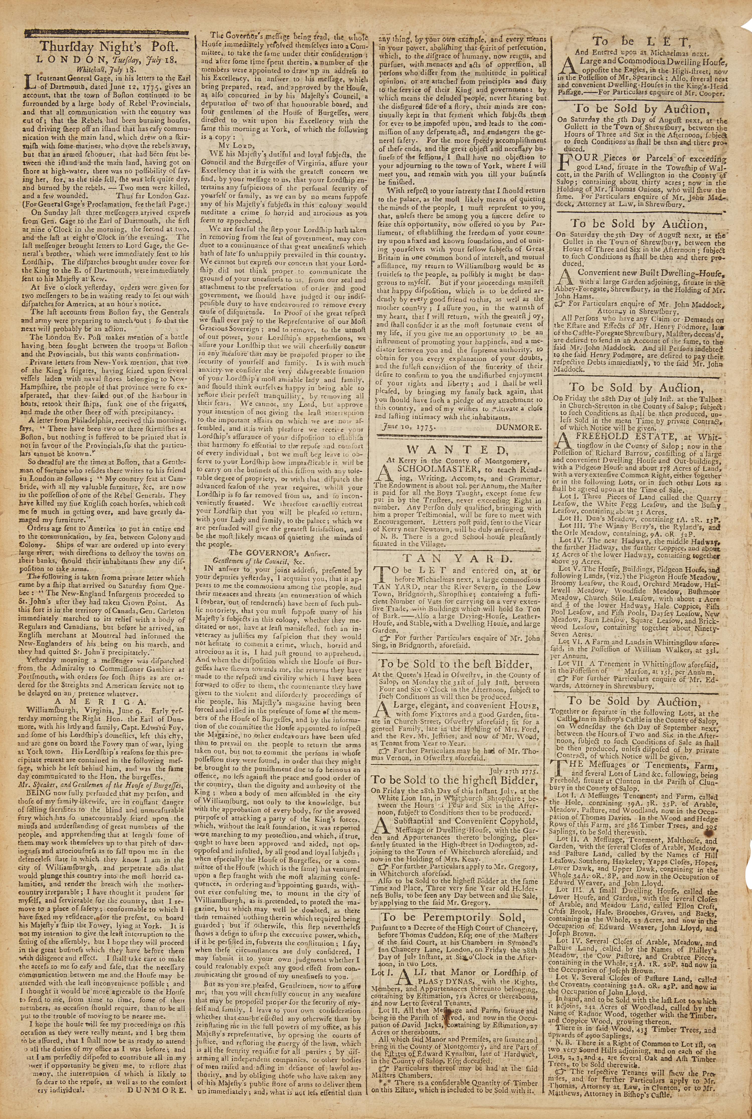 [American Revolution] English Printing of General Gage's Amnesty Proclamation of 1775, Plus Numerous Articles Pertaining to the Increasing Hostilities in America