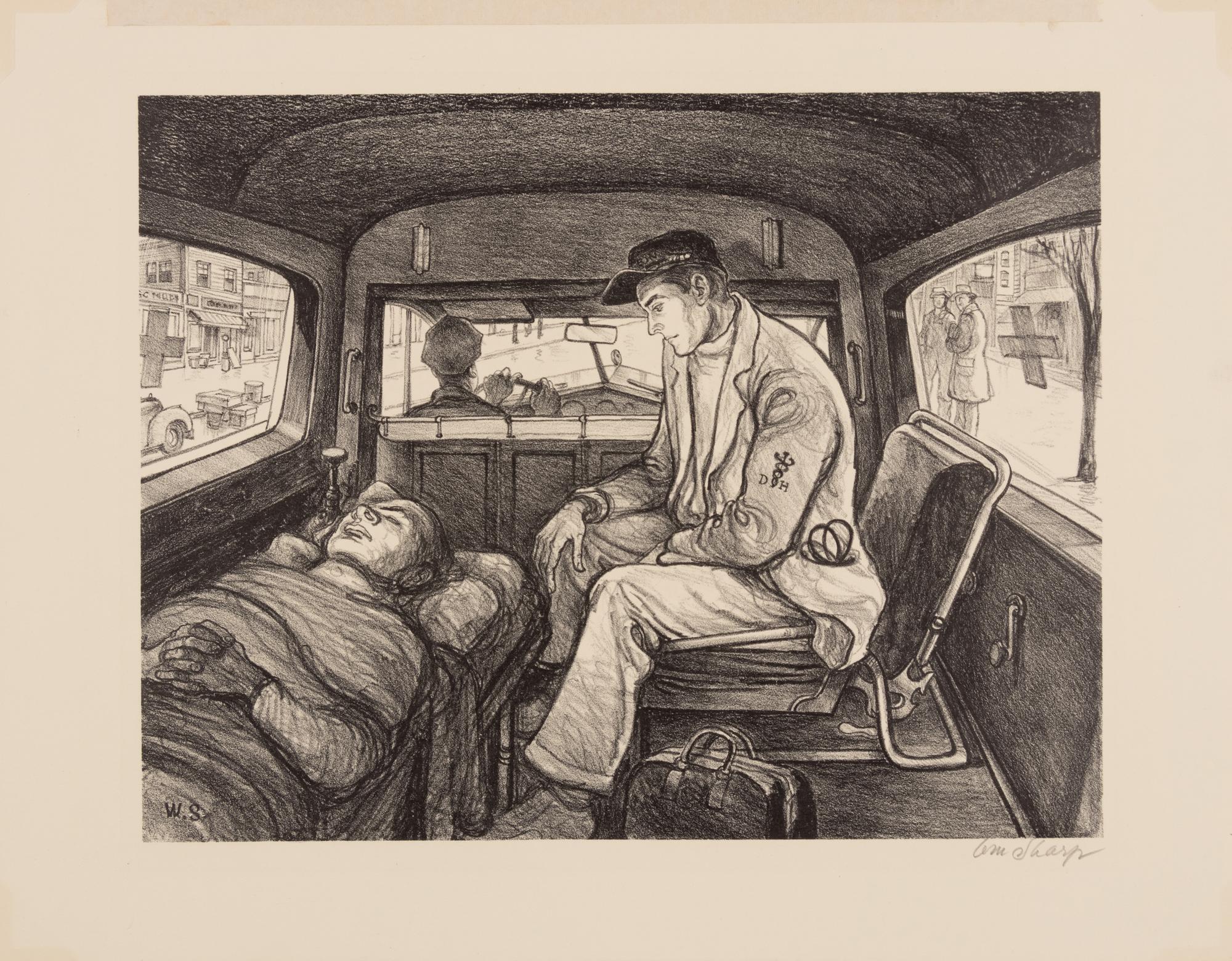 A group of six American prints (Ruth Chaney, Basketball ; Maxim Gottlieb, The Village Thief ; John Gregory, Cortez Street, Boston ; Lawrence Kupferman, Victorian Mansion ; Reginald Marsh, Star Burlesque ; William Sharpe, Ambulance )