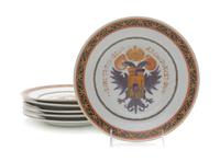Six Chinese Export Armorial Plates, LIKELY LATE 19TH CENTURY, Diameter 9 1/4 inches. — LIKELY LATE 19TH CENTURY,