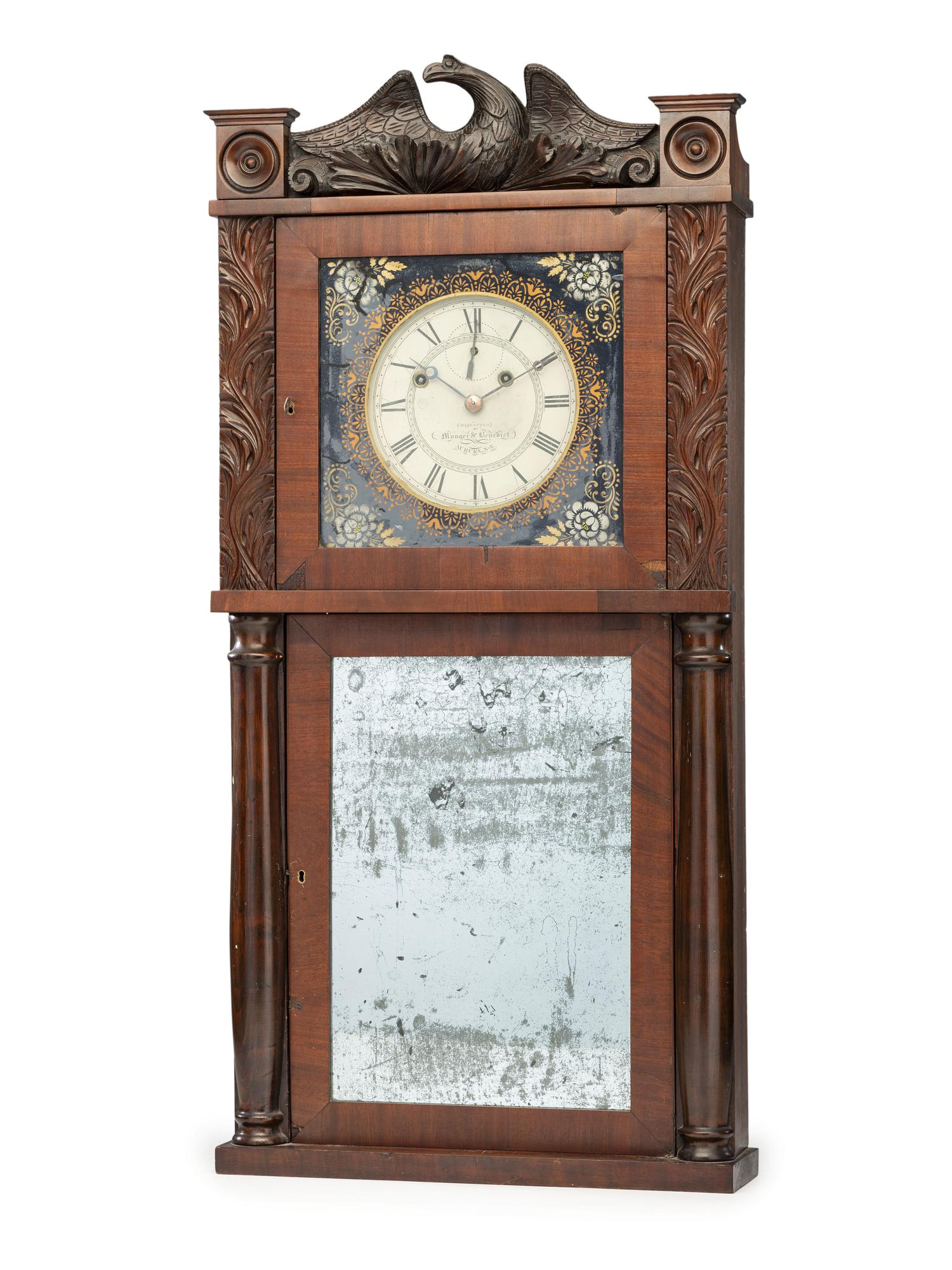 An American Classical Mahogany Eglomise Mantel Clock