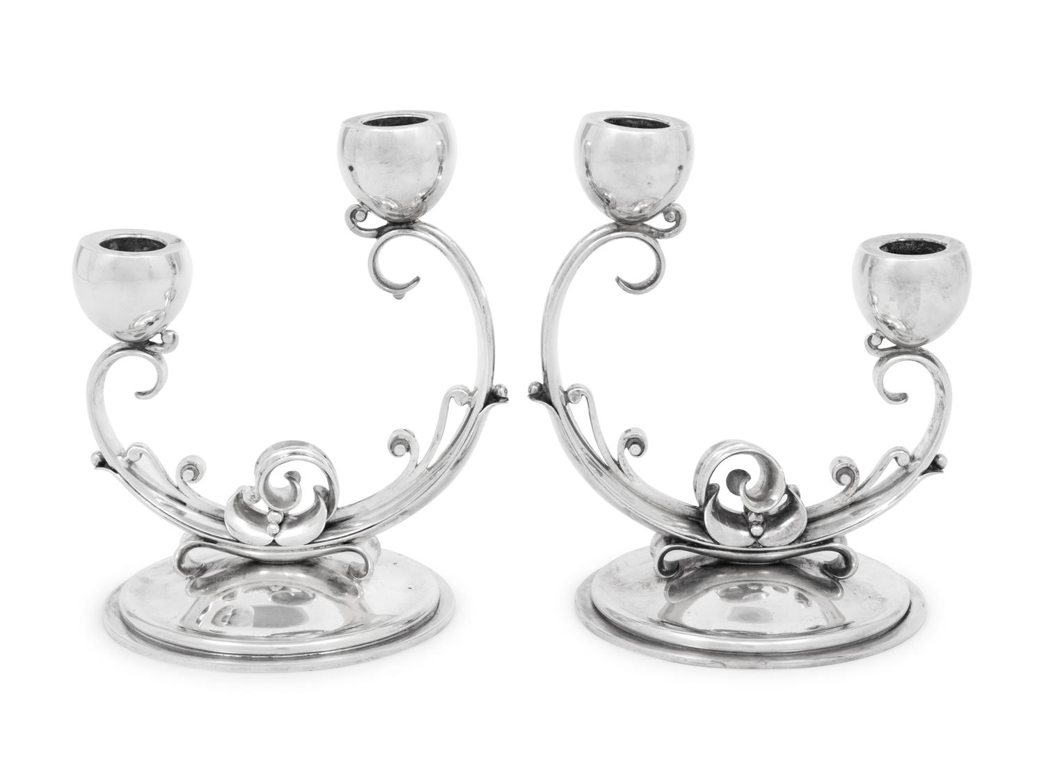 A Pair of Danish Silver Two-Light Candlesticks