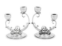 A Pair of Danish Silver Two-Light Candlesticks