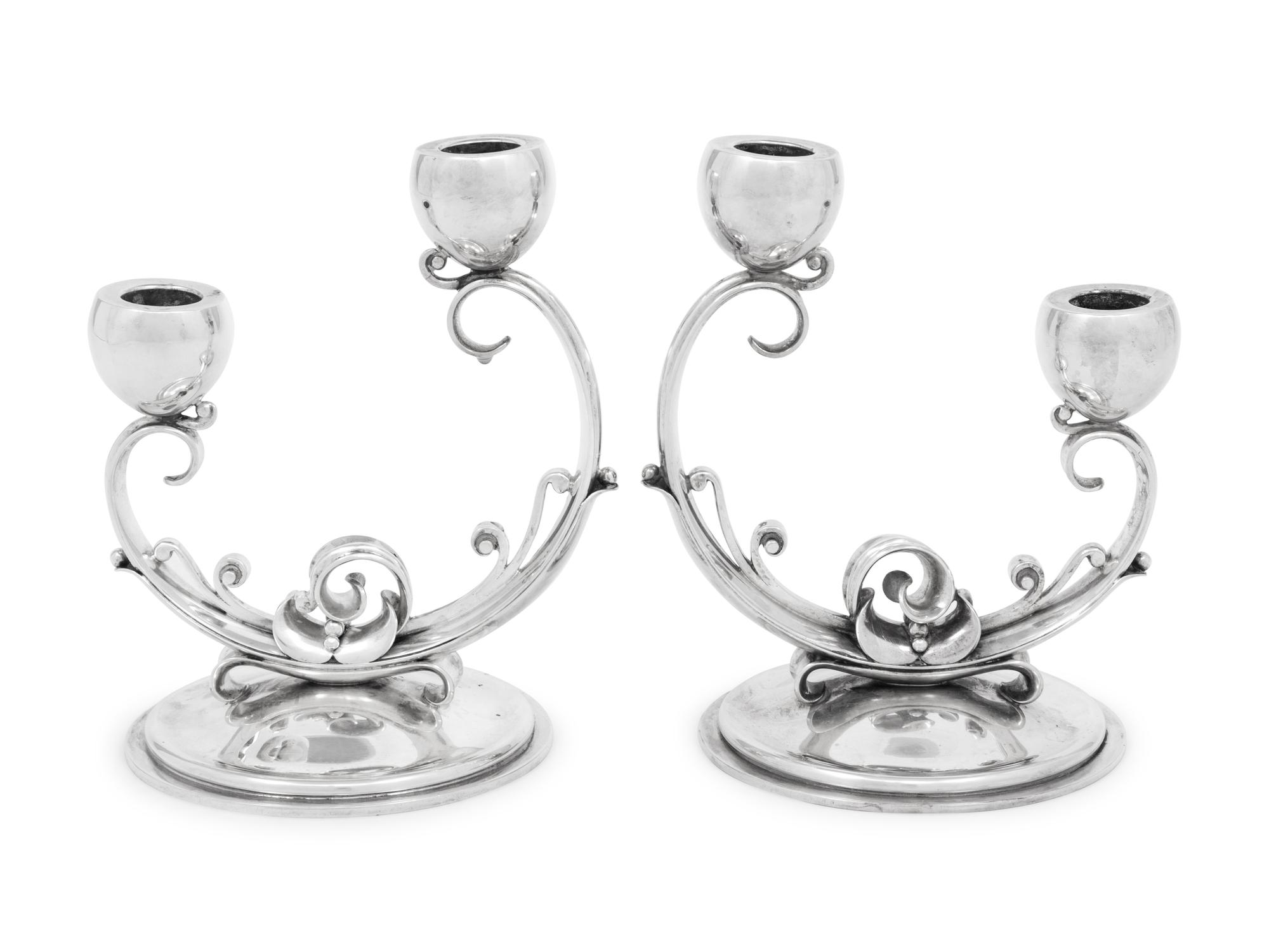 A Pair of Danish Silver Two-Light Candlesticks