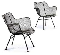 Four "Sculptura" wirework and iron chairs and table russell woodard, owosso, mi, circa 1965